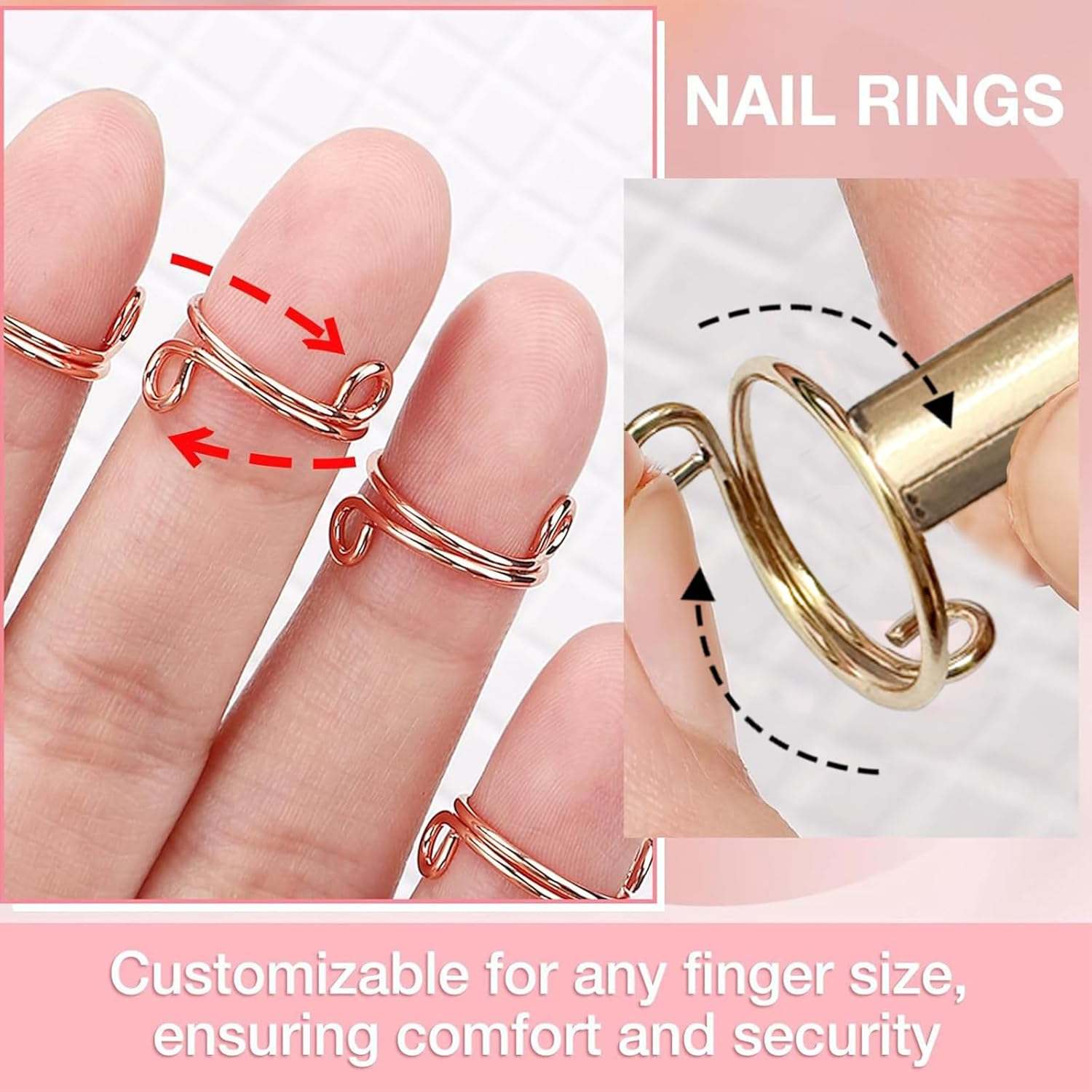 20Pcs Wudu Rings, Reusable Detachable Adjustable Size Rings for Nail with 120Pcs Adhesive Nail Tabs image number 4
