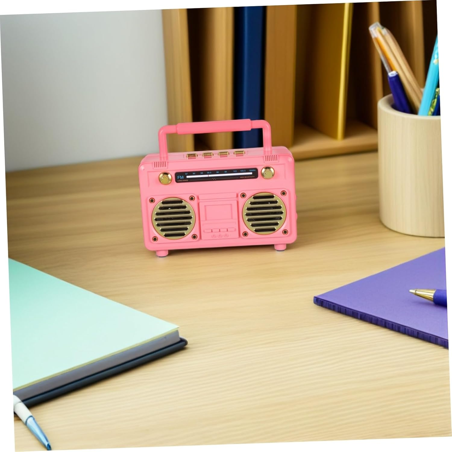 CATIEBYE Retro Speaker Mini Portable Wireless Radio with Built Subwoofer Design for Outdoor Adventures Parties Bedroom and Desk Decor Pink image number 3