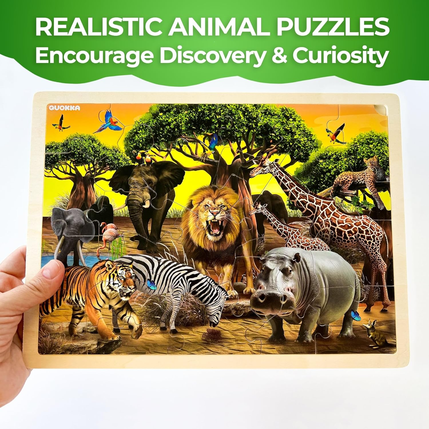 QUOKKA 4SET Puzzles for Kids Ages 4-6 - 48 Pcs Wooden Toddler Realistic Montessori Puzzles Ages 3-5 - Wild Animals Africa Ocean Farm Learning Games for Boys and Girls 4-8 Year Olds image number 1