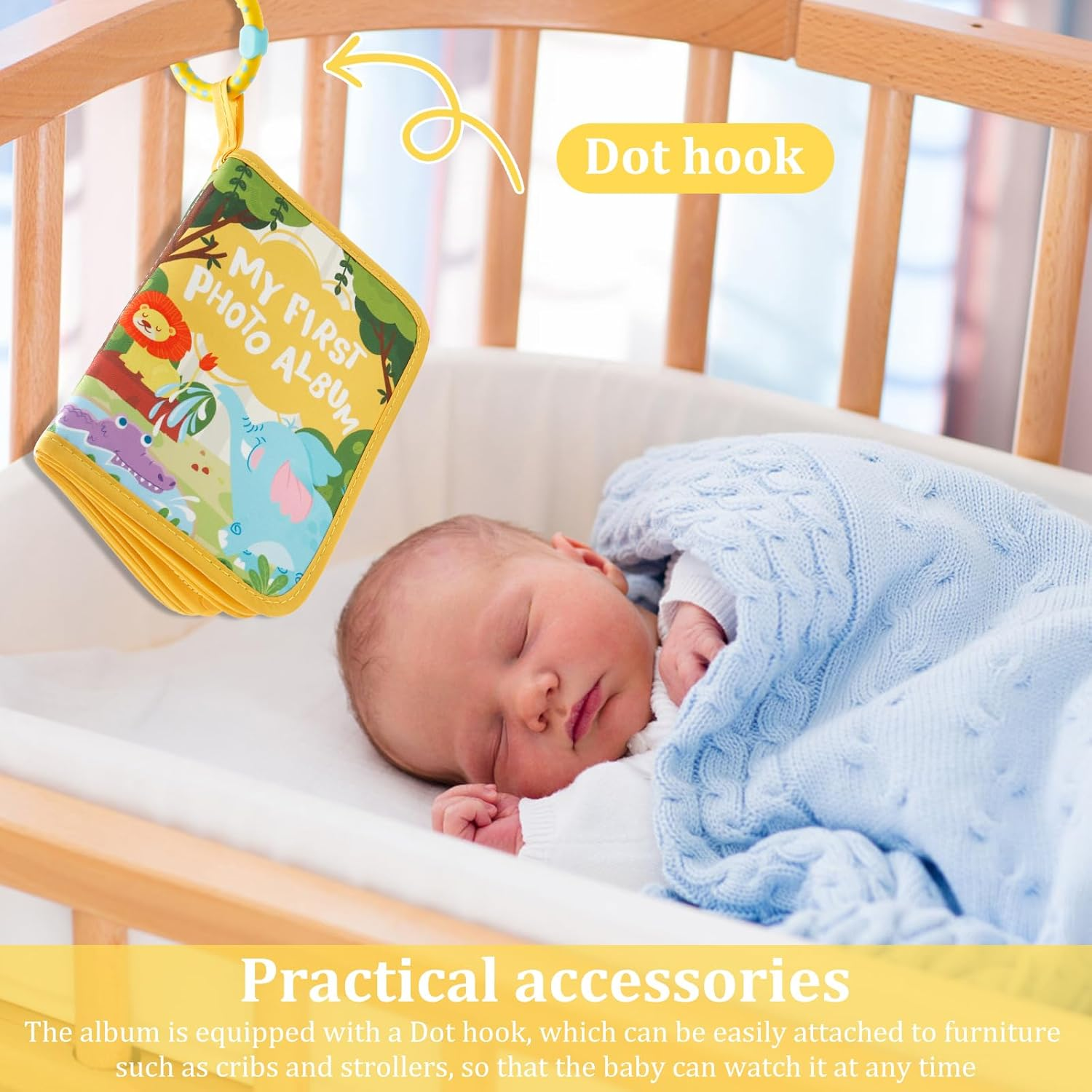 Cute Decorative Baby Photo Album - Soft Toddler Photo Book with Safety Mirror & Hook Closure | Adorable Newborn Memory Keepsake image number 4