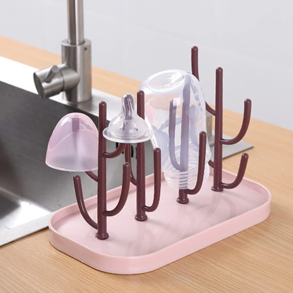 Perfeclan Water Bottle Drying Rack Holder with Tray Cactus Multifunctional, Pink image number 2