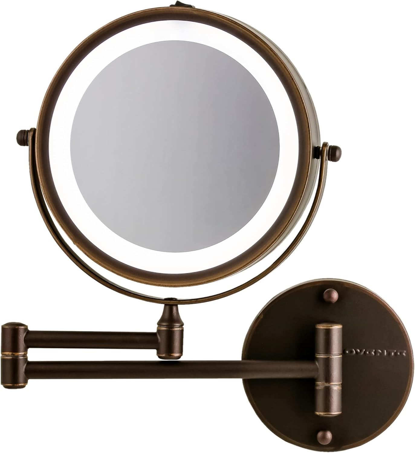 Ovente Wall Mount Make up Mirror, LED Lighted, 1X/10X Magnification, 7.0 Inch, Nickel Brushed (MFW70BR)