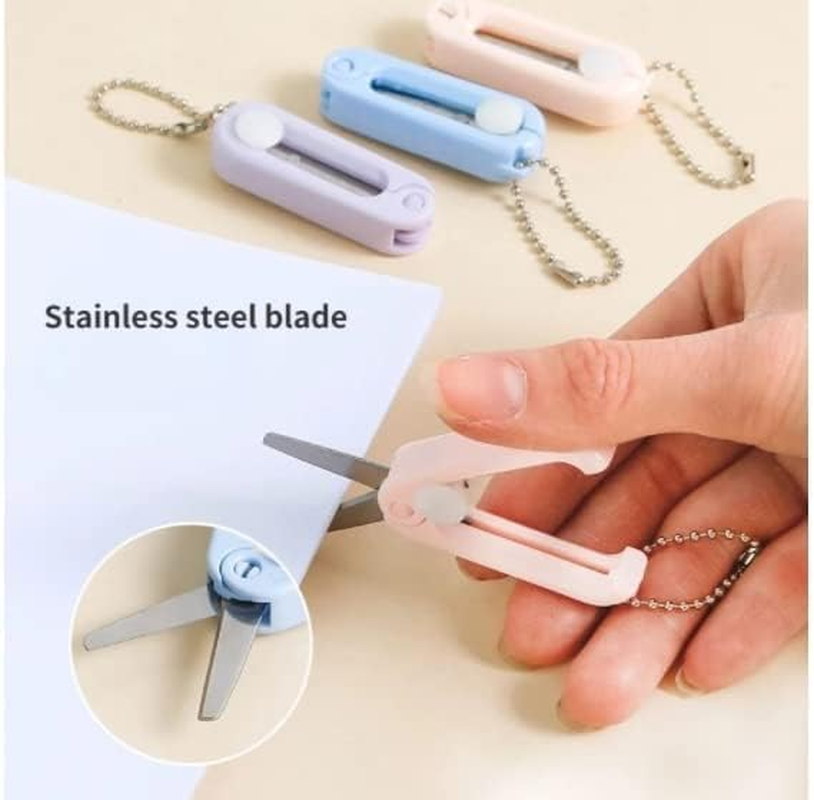 5 Pack Morandi Mini Folding Scissors with Key Chain, Retractable, round Edge, Stainless Steel, Pastel Color, Ambidextrous, Ideal for DIY, Crafting, Travel image number 4