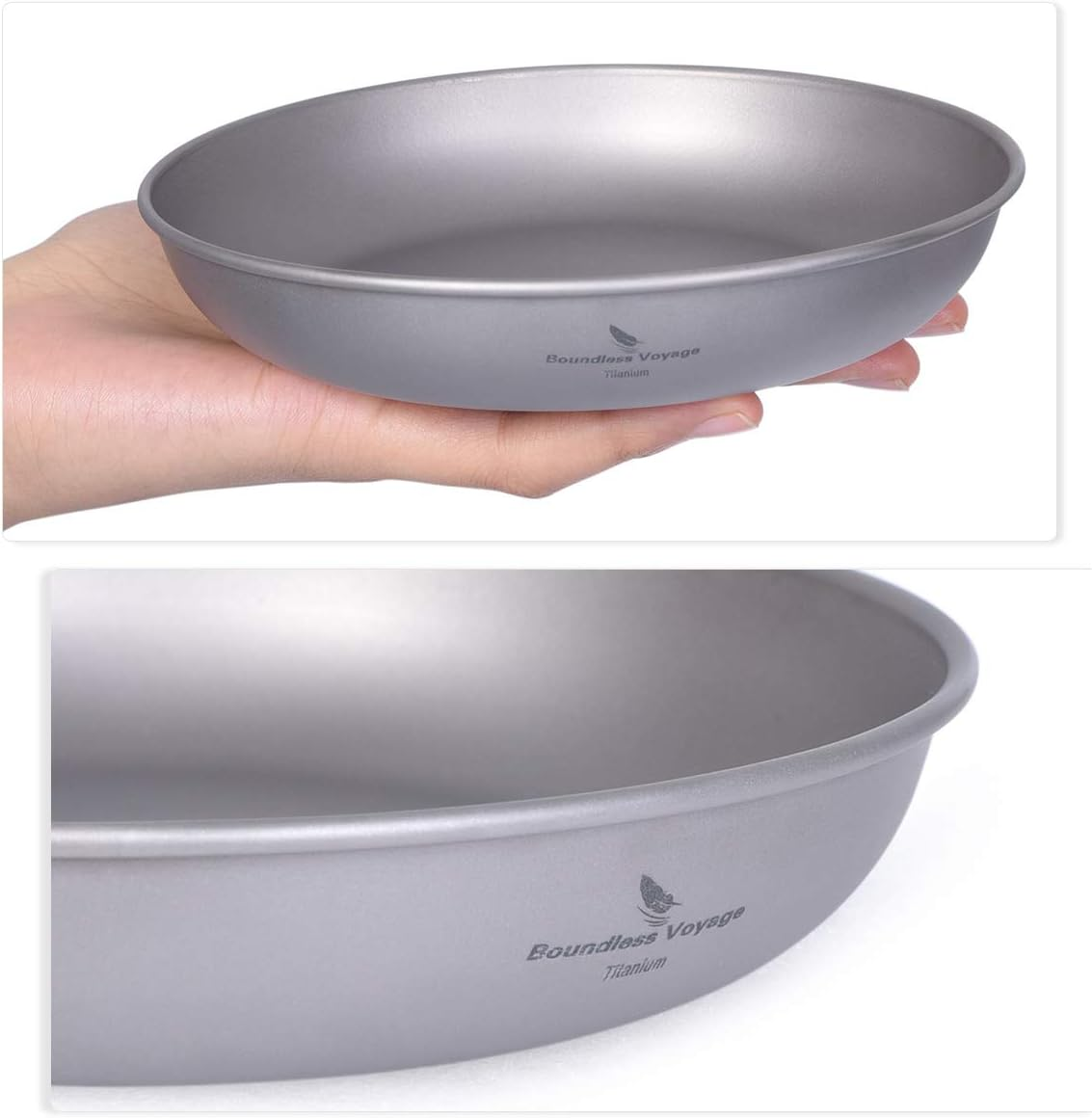 Boundless Voyage Ultralight Titanium Pan Dish Plate with Carry Mesh Bag Outdoor Camping Tableware Cookware Mess Kit - Ti15139B - (3 Pcs) image number 3