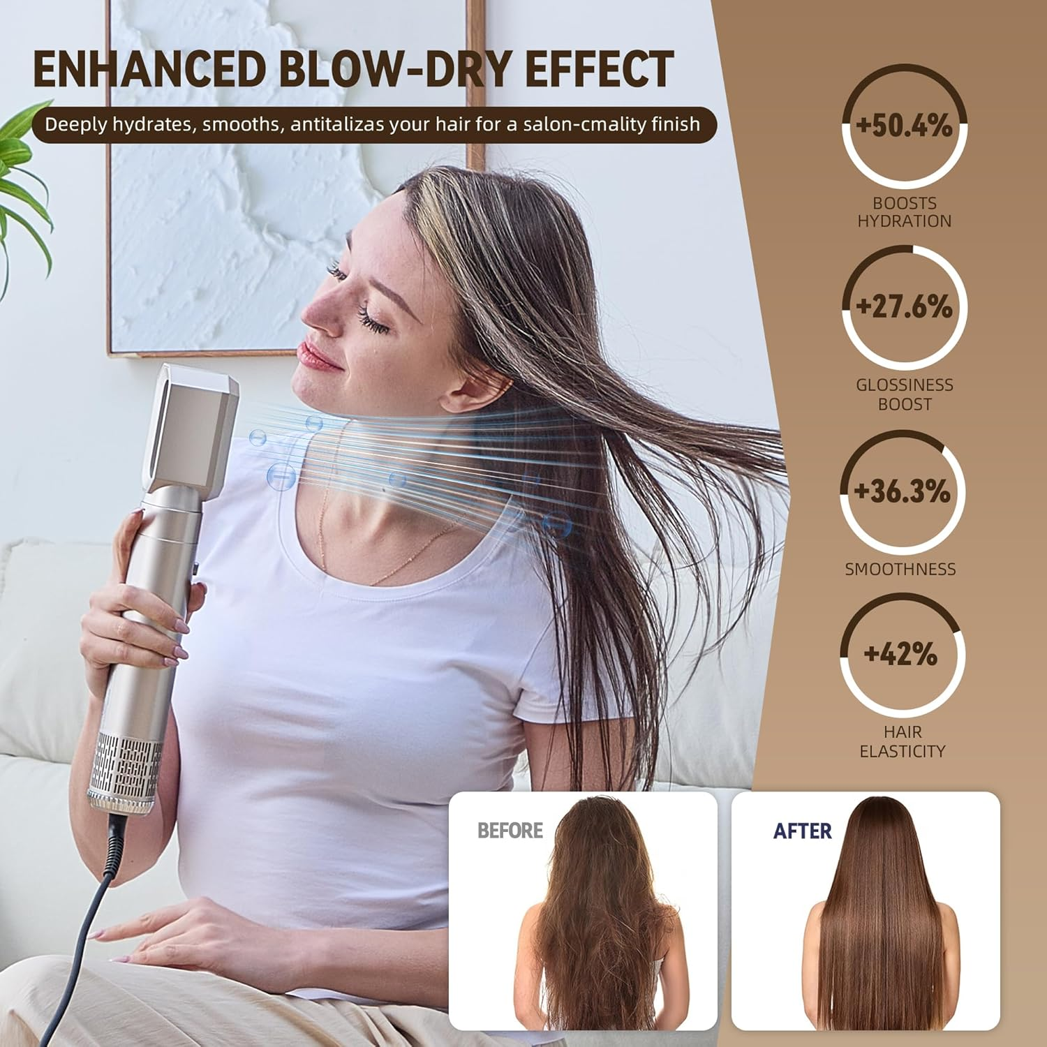 5-In-1 Hair Dryer Brush | 35M/S High-Speed Airflow for Fast Drying | 3 Heat Settings | 85Db Low-Noise Design | Negative Ion Technology for Smooth & Frizz-Free Hair | Curling, Straightening & Volumizing Styler image number 4