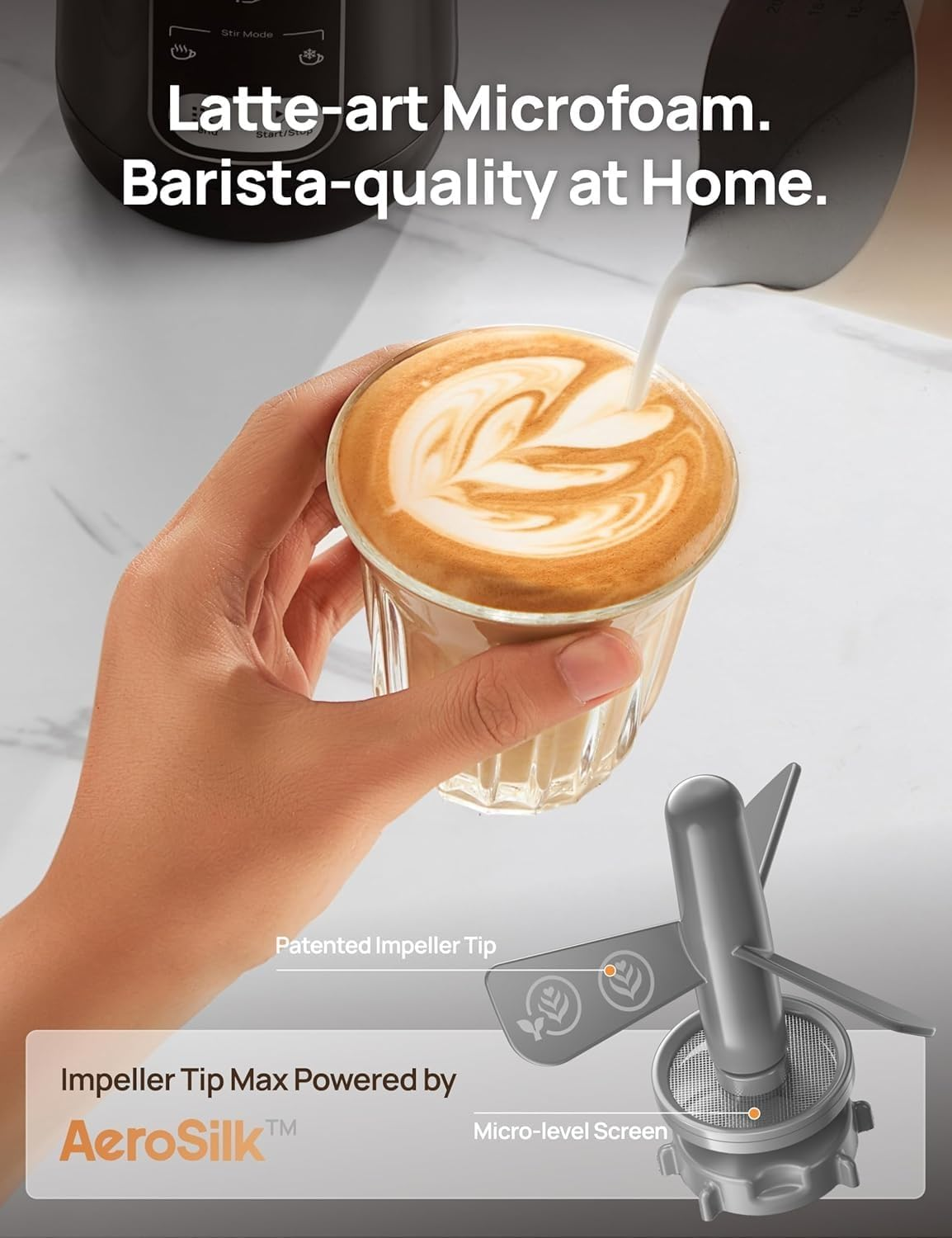 Dreo Milk Frother, 8-In-1 Electric Frother for Latte Art Coffee, 9Oz/270Ml Hot and Cold Foam Frother, Automatic Milk Warmer for Dairy and Non-Dairy Milk with LED, Easy to Clean, Baristamaker Air - Gray image number 3