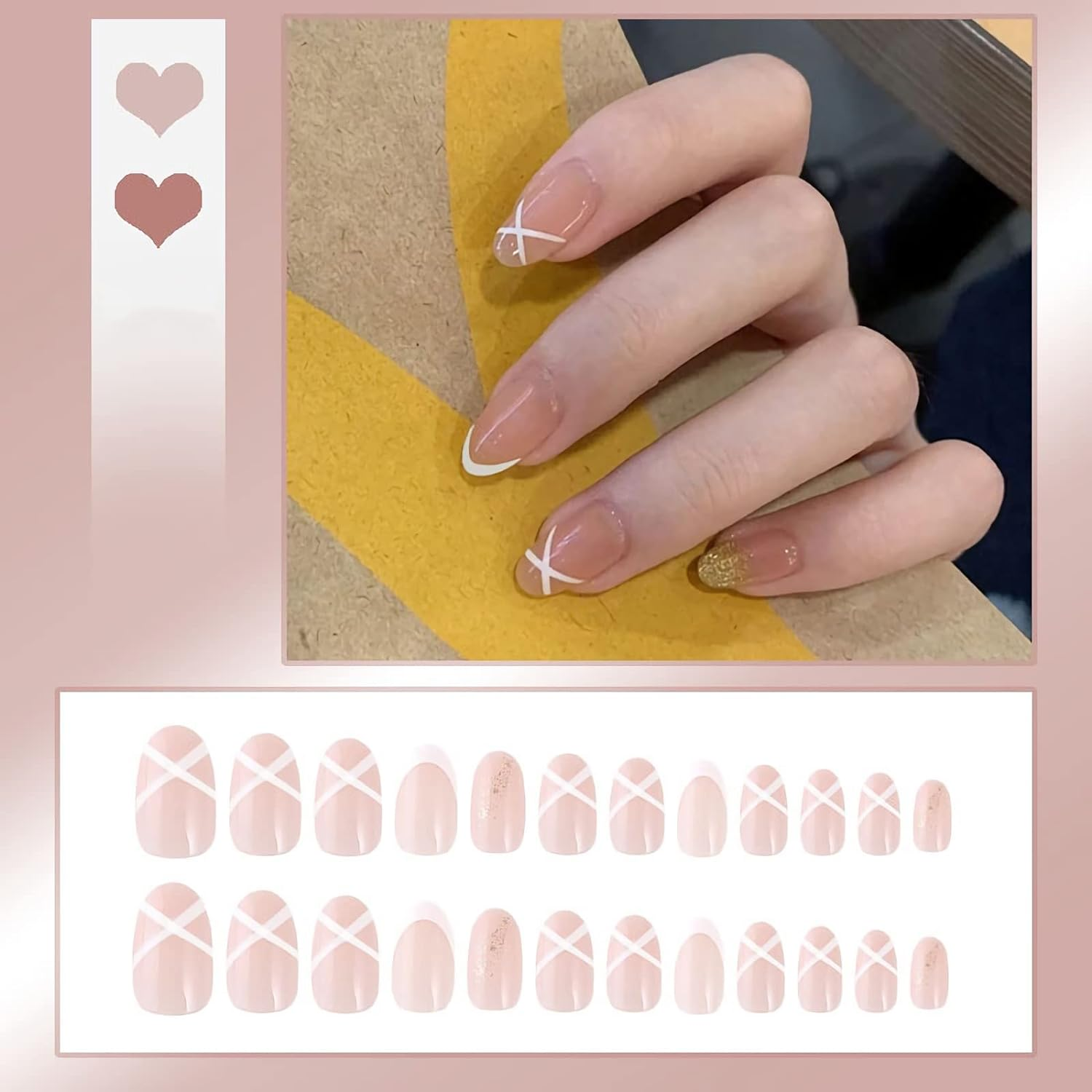 RYUUSEI Natural Nude White French Coffin False Fake Nails Press on Flat Ballerina Nails Art Tips Daily Office Finger Wear Manicure 24Pcs image number 2