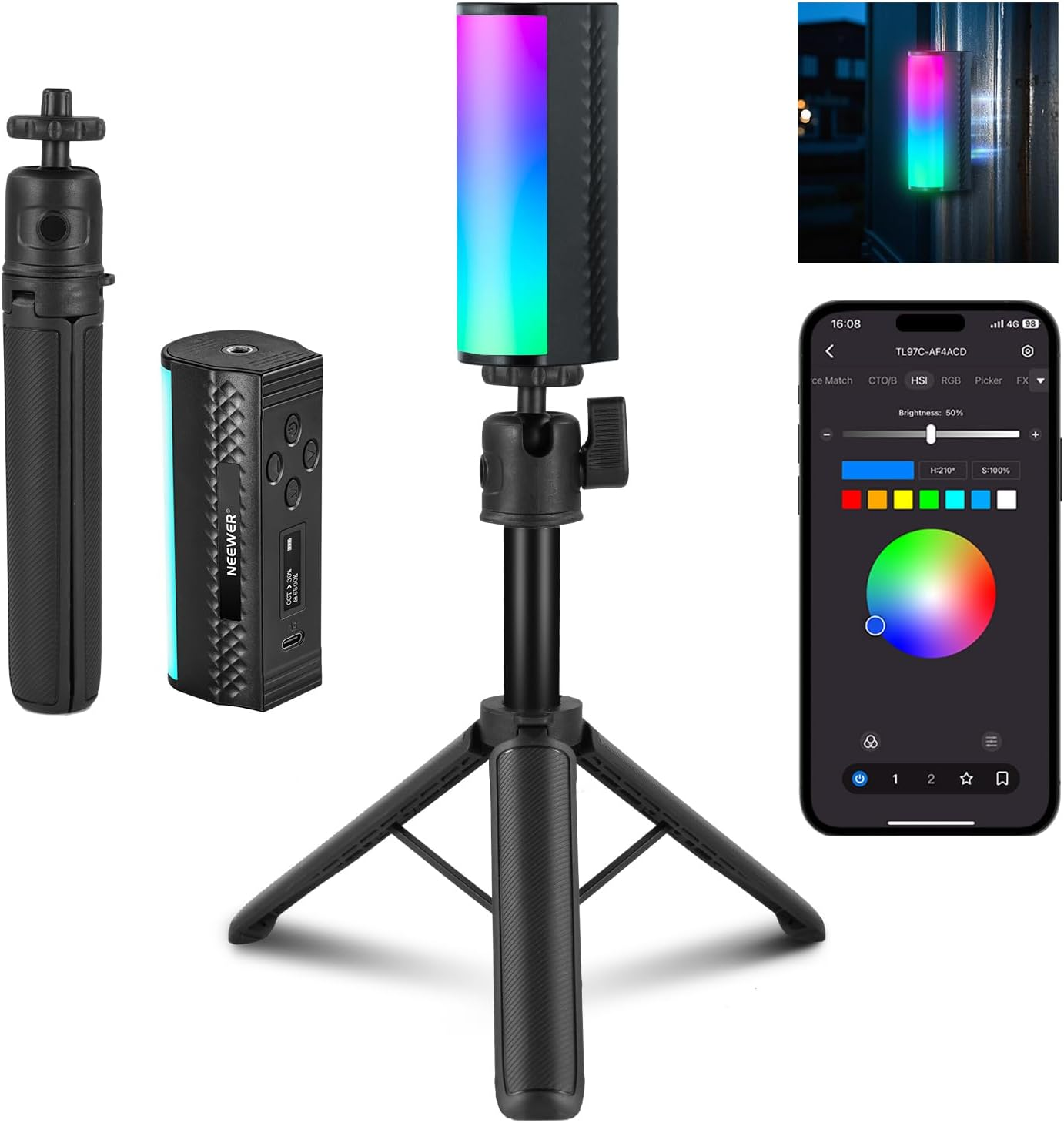 NEEWER Magnetic Handheld Light Wand with Desk Tripod, 17 Scenes, APP Control 360&deg; Full RGB Mini LED Video Lighting Stick, 2500K-8500K Dimmable CRI97 for Photography Vlog Tiktok, 2550Mah Battery, TL97C image number 5