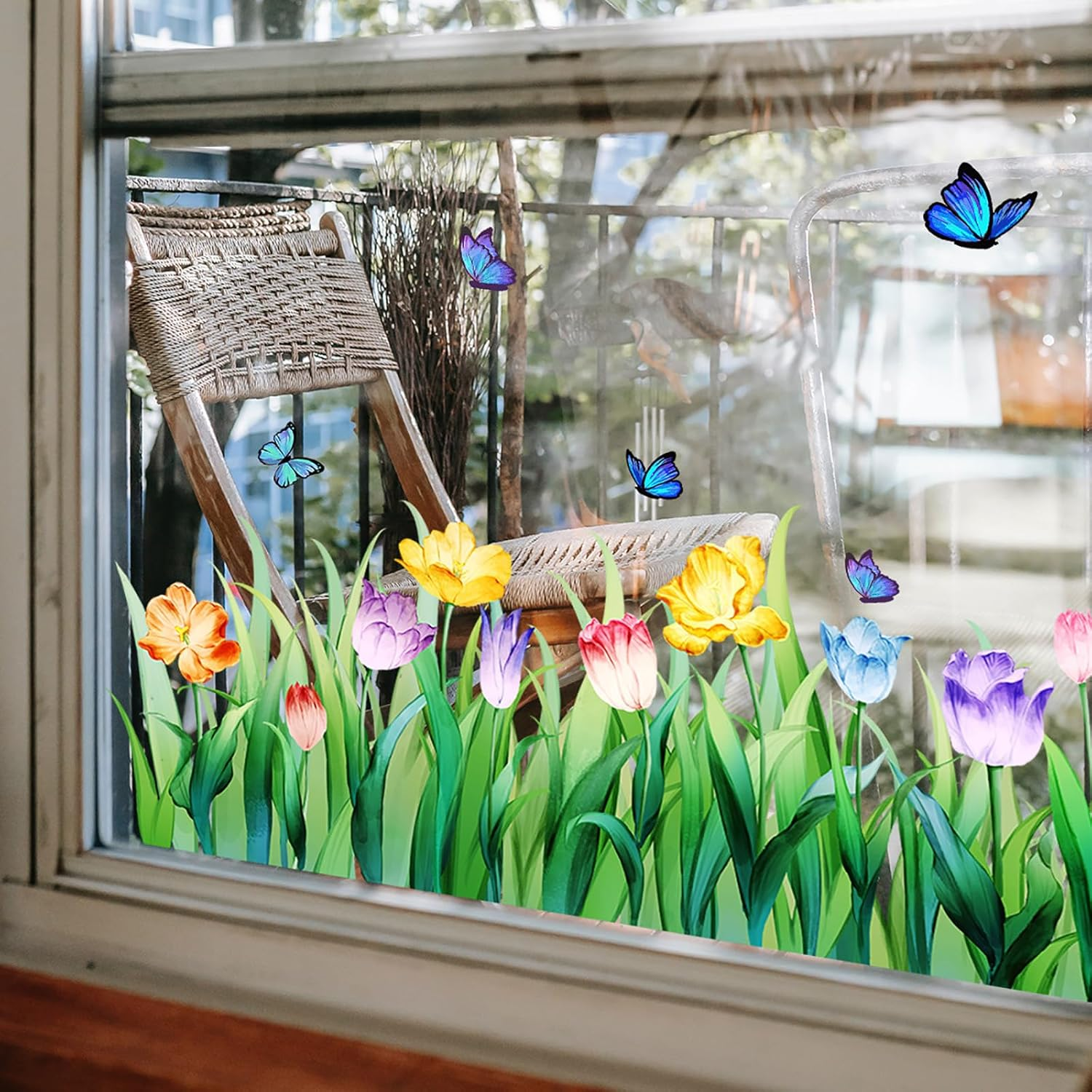 Colorful Floral Bouquet Window Sticker, Floral Pattern Window Sticker, Reusable, Removable, Double-Sided, for Home Office Decor, Flower Garden Window Stickers (C)