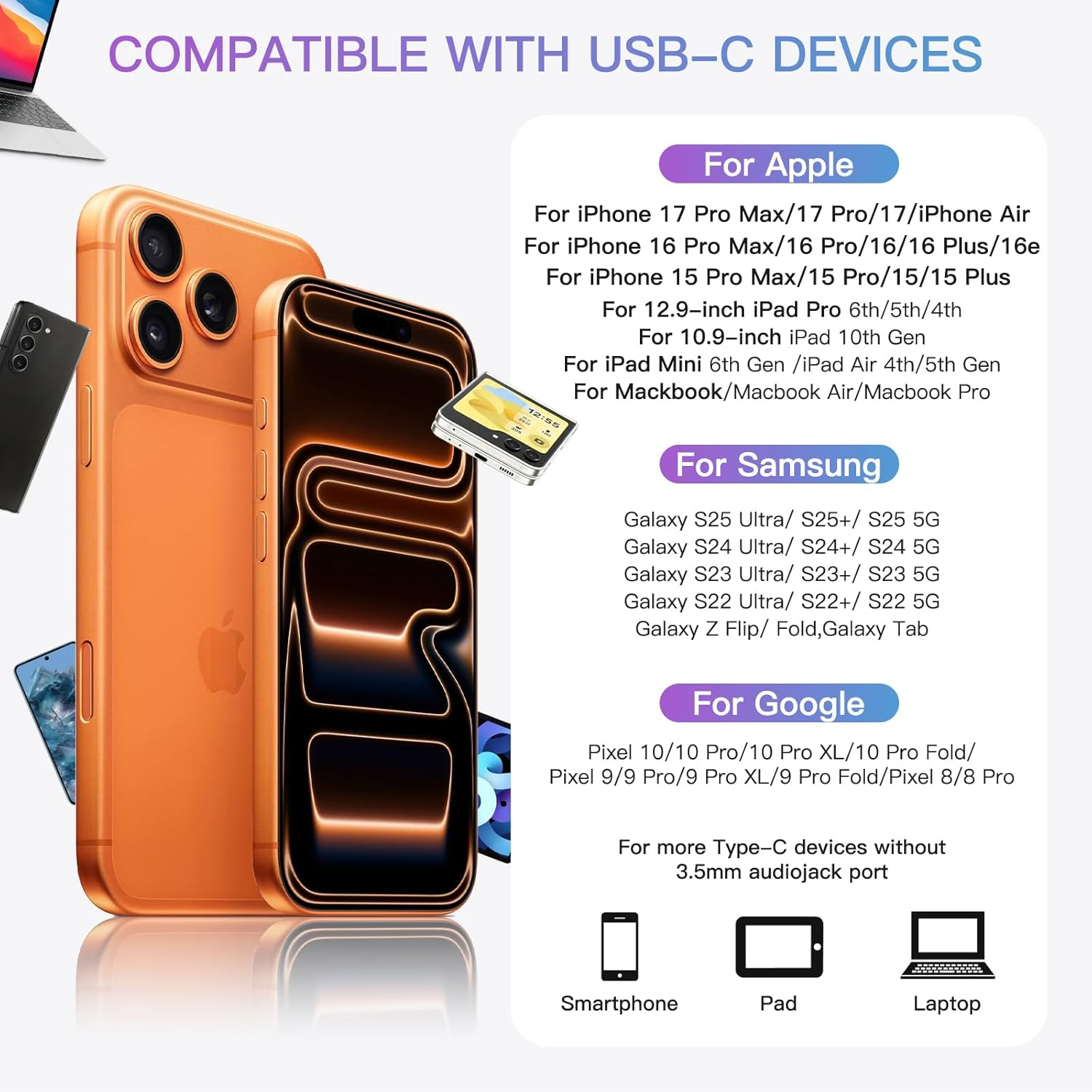 USB C Headphones for Iphone 17/17 Pro/17 Pro Max/16E, USB C Earphones with Mic Volume Control Wired Earbuds USB Type C Headphones for Iphone Air/17/16/15 plus Ipad Pro Galaxy S25/S24 Ultra Pixel 10