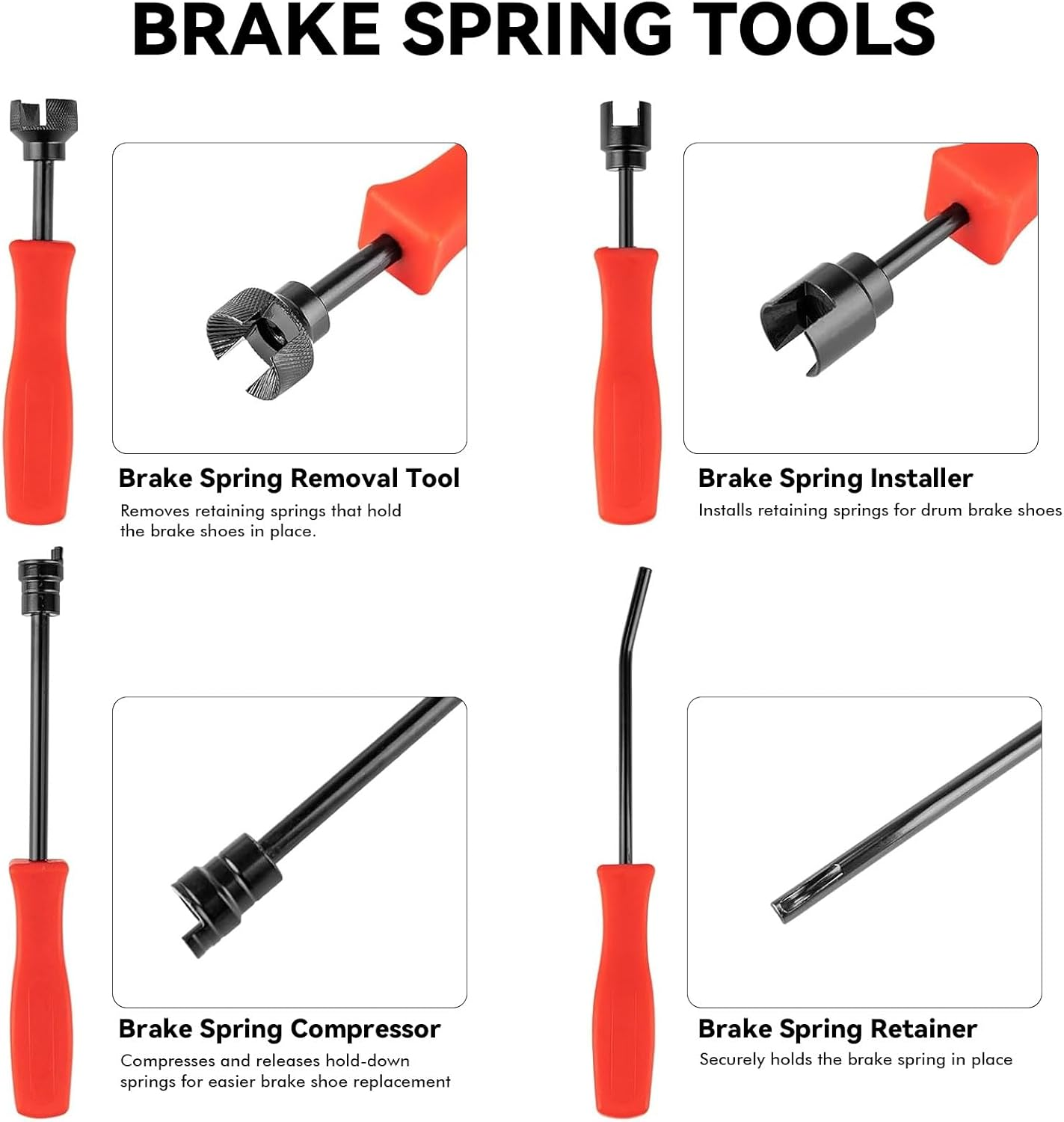 10-Piece Drum Brake Service Tool Kit Brake Caliper Compression Tool, Drum Brake Spring Tool Set Includes Spring Pliers, Retainers, Compressors & Spoons, Compatible with Most US, EU, JP Vehicles image number 5