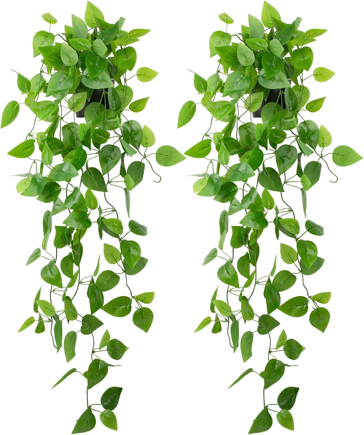 LOYWREE Small Fake Hanging Plant Artificial Potted Plants for Indoor Outdoor Aesthetic - 39In Realistic Faux Hanging Pothos with Ivy Vine for Shelf Decor in Home Office Gardens Greenery (Black Pot)