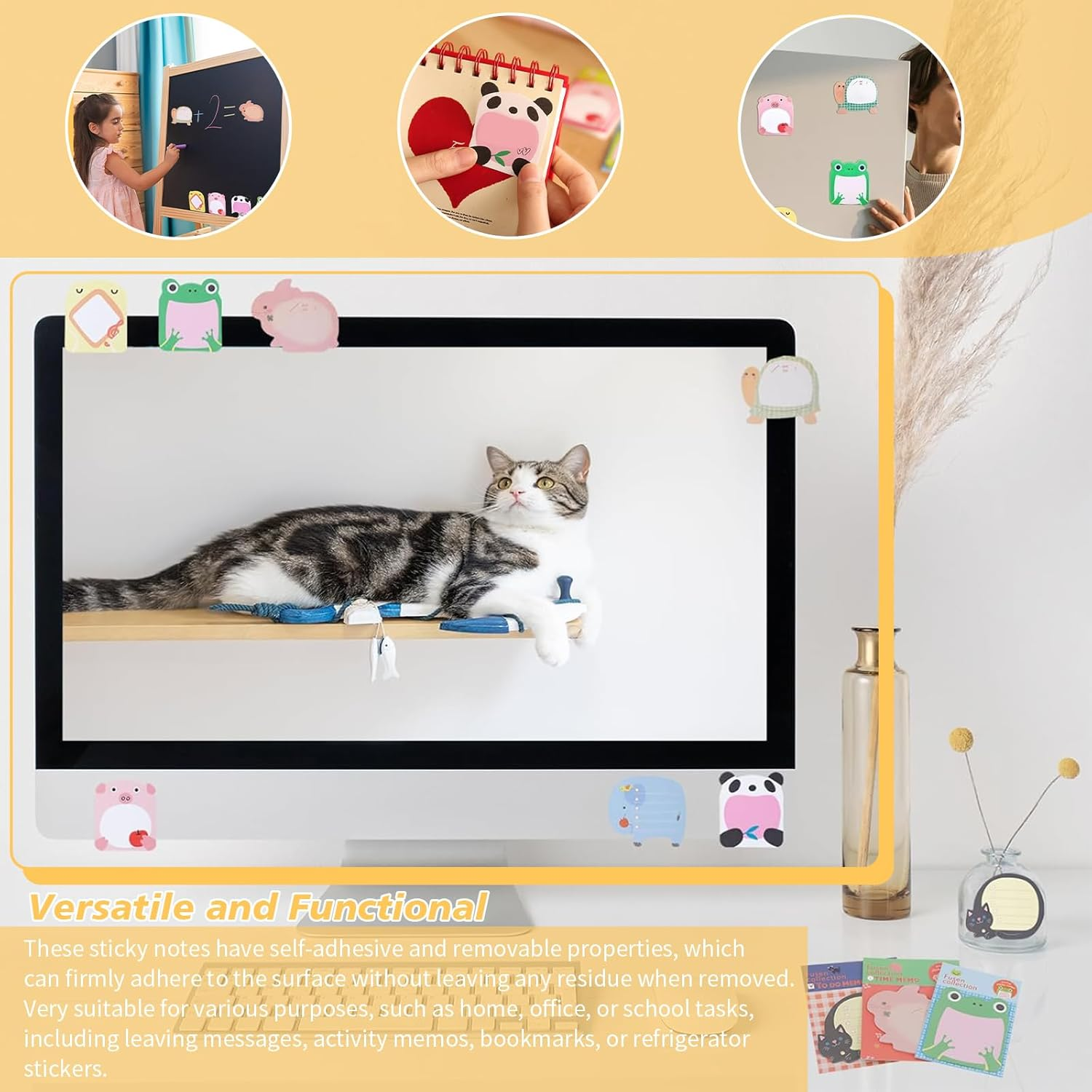 40 Pack Cute Animals Sticky Notes, 8 Kinds Cartoon Animals Sticky Note, Cartoon Refrigerator Sticky Notes, Self-Stick Message Notes for School Office Memo Student Gifts (800 Sheets) image number 4