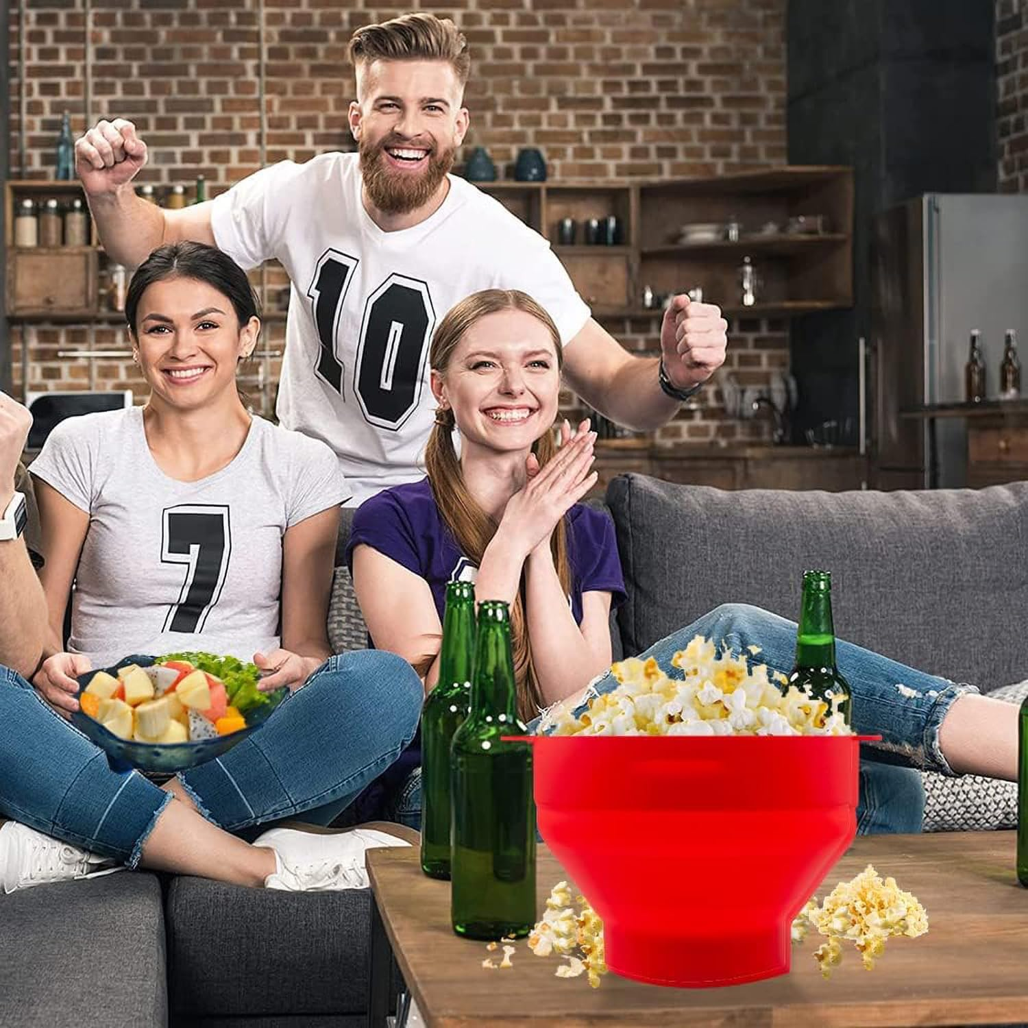 Microwave Popcorn Maker, Popcorn Bowl, Silicone, Collapsible Microwaveable Bowl. Silicone Microwave Popcorn, with Handle, Dishwasher Safe, Oil Free, Bpa Free, High Temperature Resistant (Red)