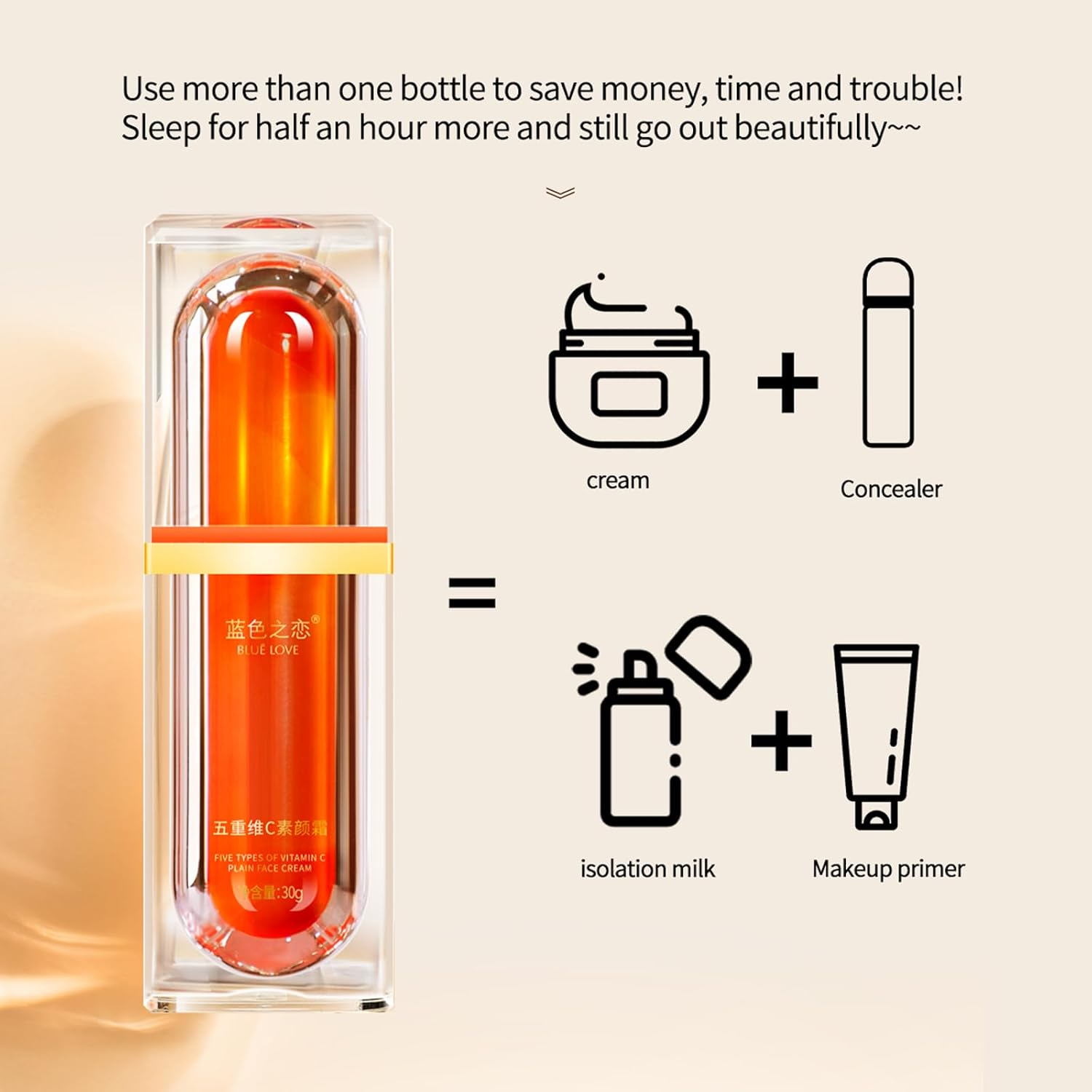 2CPS Five Vitamin C Tone up Cream, Natural-Looking Silky Tinted Moisturizer Quick Makeup Cream, Face Moisturizer Liquid Foundation for All Skin Types, 5.5Oz image number 2