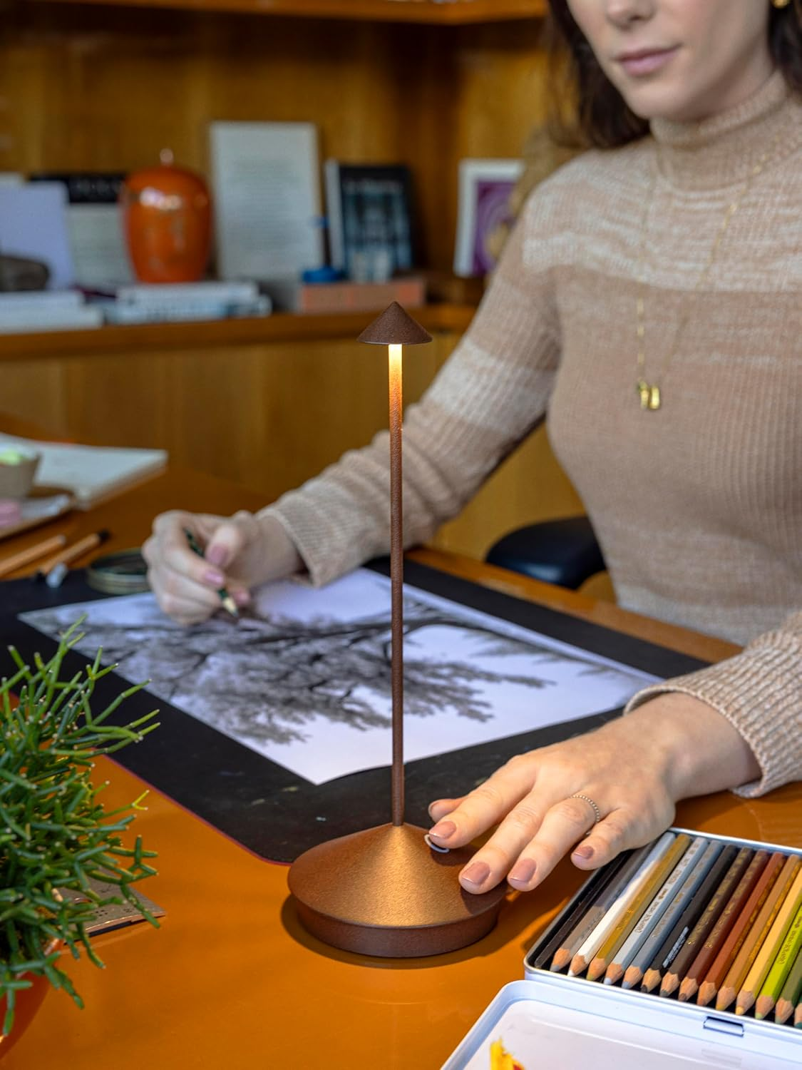 Zafferano, Pina Lamp, Rechargeable and Wireless Table Lamp with Touch Control, Suitable for Indoor and Outdoor Use, Dimmer, 2200-3000 K, Height 29 Cm, Colour Corten image number 6