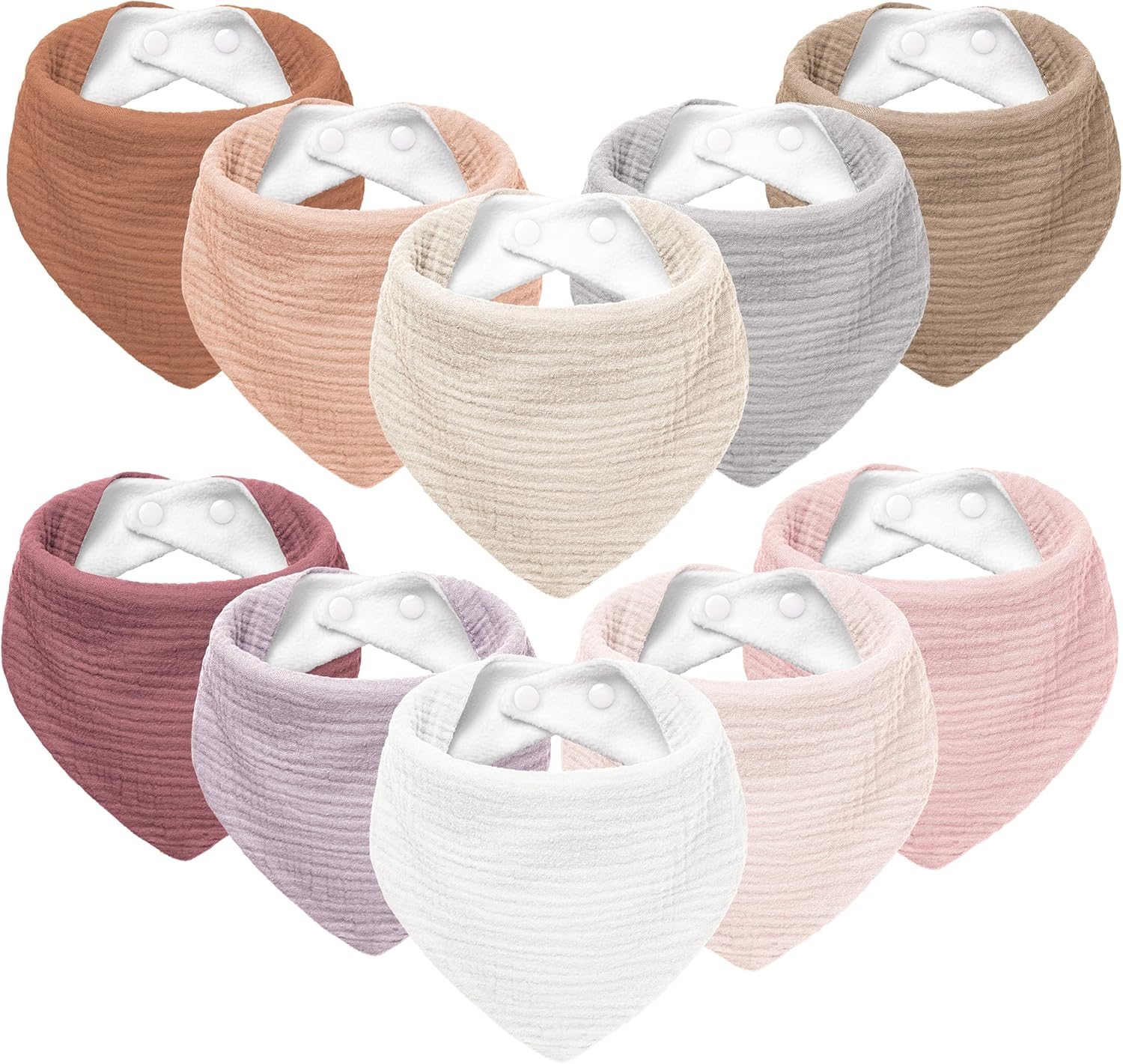 Susurration Muslin Baby Bibs 10Pack Baby Bandana Drool Bibs Soft Adjustable Newborn Bibs for Unisex Baby Girls & Boys image number 3