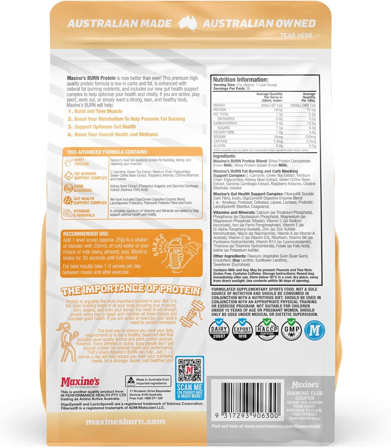 Maxine'S Burn Vanilla Ice Cream Gluten Free Protein Powder 900 G