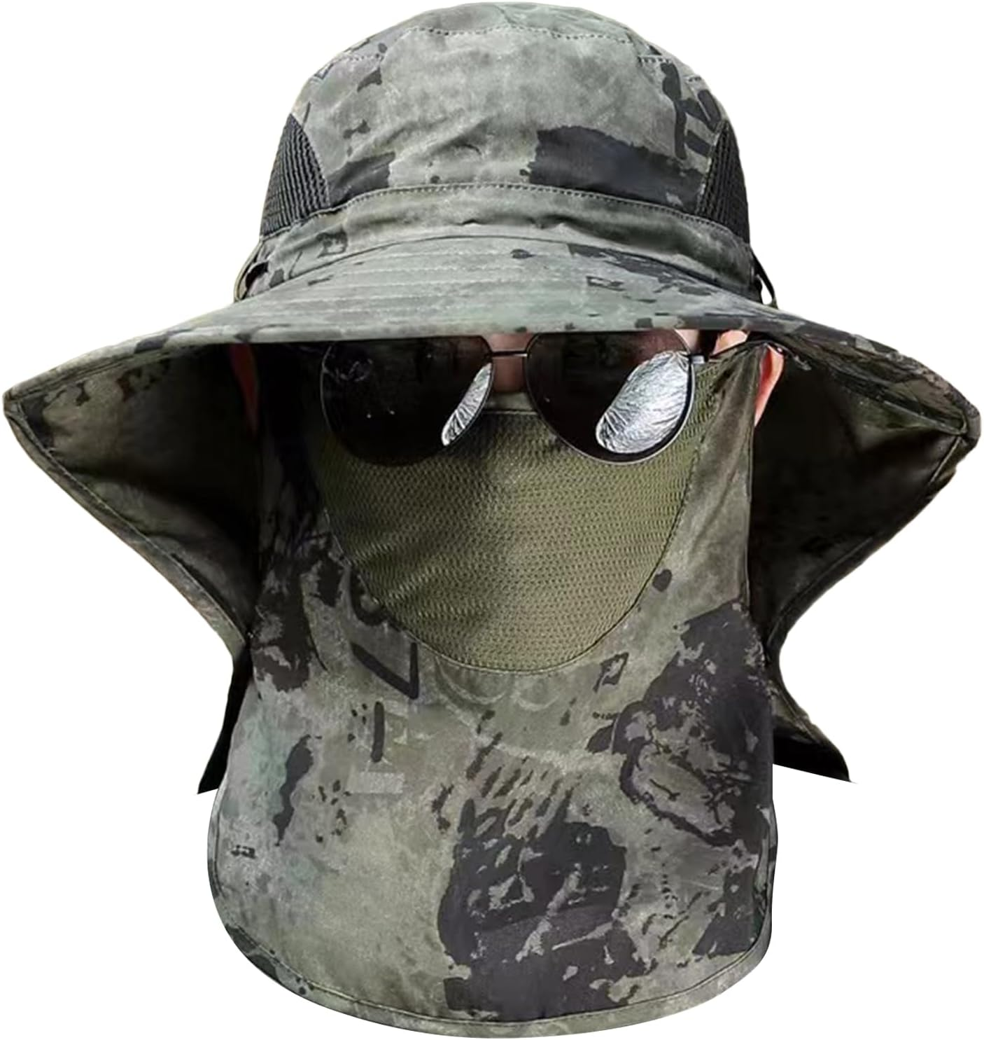 Face Cover Sun Hat,Fishing Hat with Face Cover and Neck Flap - Detachable UPF50+ Cap for Men & Women, Hiking Fishing Backpacking Outdoor Army Green image number 4