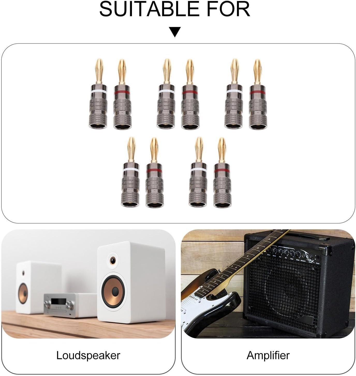 GRIRIW 10Pcs 4Mm Gold-Plated Copper Banana Plug Speaker Wire Connectors, Solderless Audio Jack Clips for Home Theater and Hifi Sound Systems image number 4