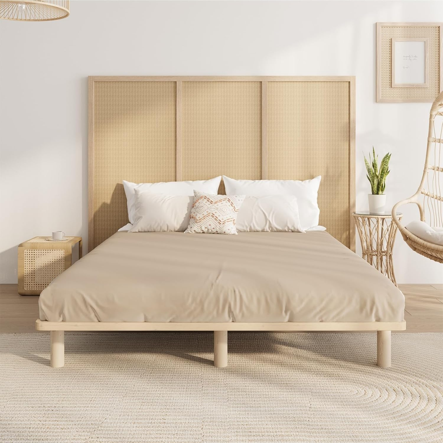 Oikiture King Single Bed Frame Wooden Bed Base Solid Wood Frame Platform Bed image number 6