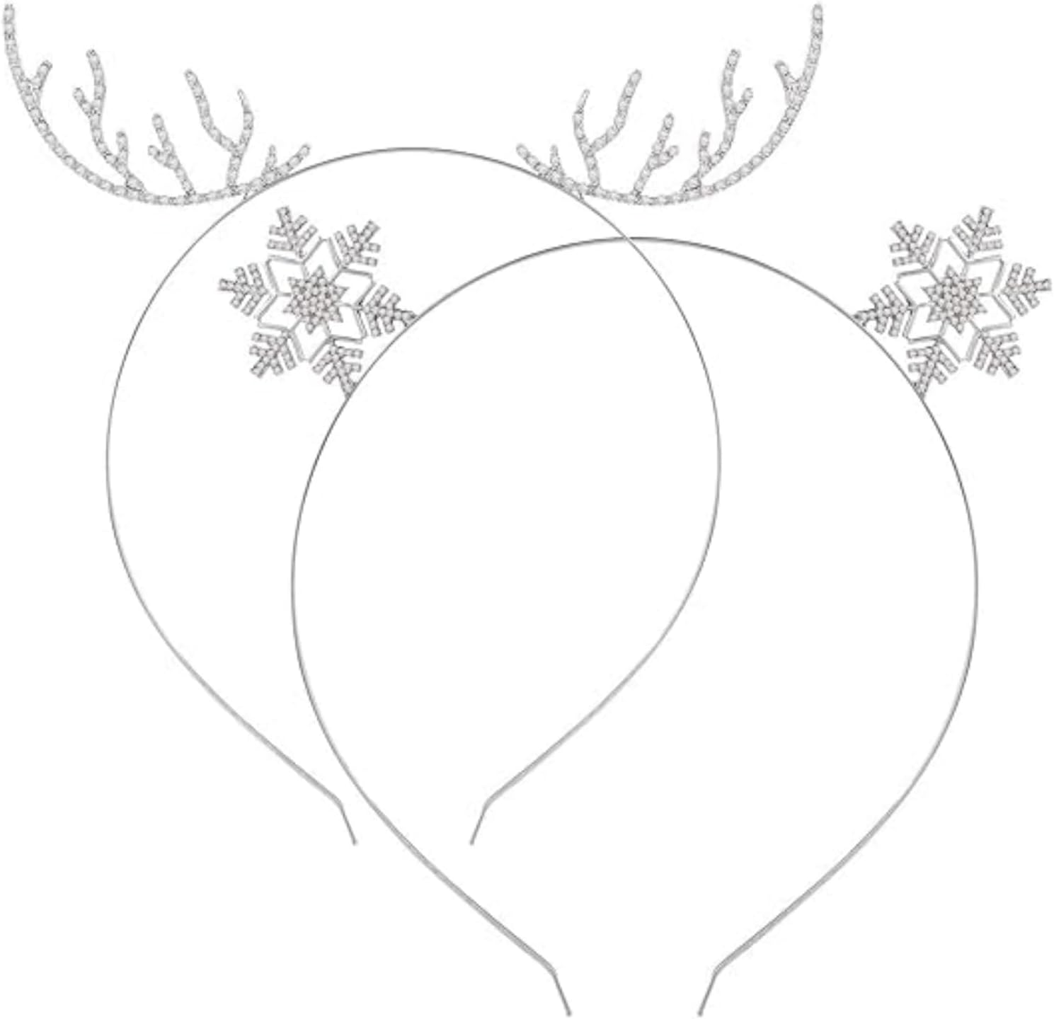 Christmas Headband Reindeer Antlers Snowflake Headbands Crystal Rhinestone Deer Horn Headband Hair Band 2 Pack