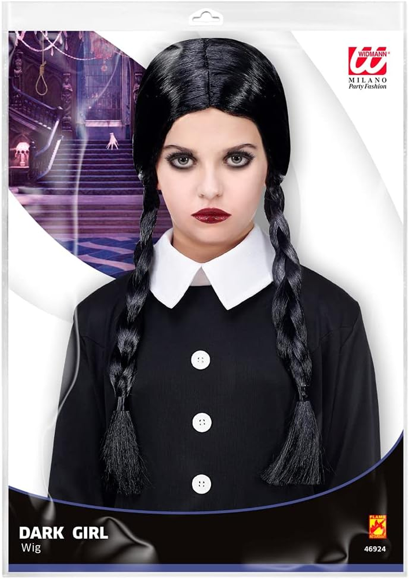 CARTOON Black Braid Wig for Fancy Dress Wednesday Addams Accessories for Girls for Halloween Carnival Costumes image number 1