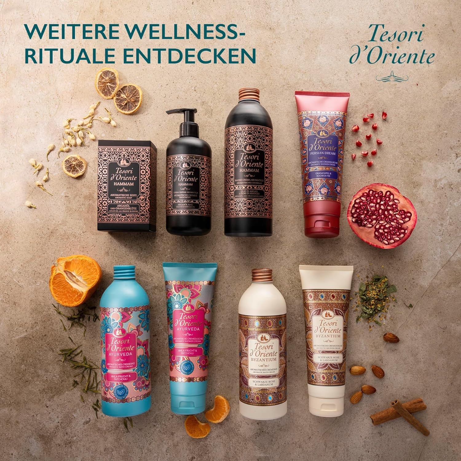 TESORI D'ORIENTE BYZANTIUM Ritual Cream Bath 500 Ml with Black Rose and Labdanum - Aromatic Cream Bath Takes You to Antique, Eastern Worlds