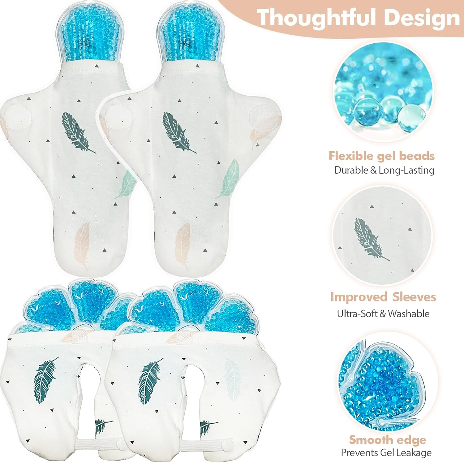 Vecozey Perineal Ice Packs & Breast Therapy Gel Packs Set with Soft Washable Covers for Engorgement, Mastitis, Hemorrhoids & after Birth Discomfort, Postpartum Recovery Kit with 4 Reusable Ice Packs image number 5