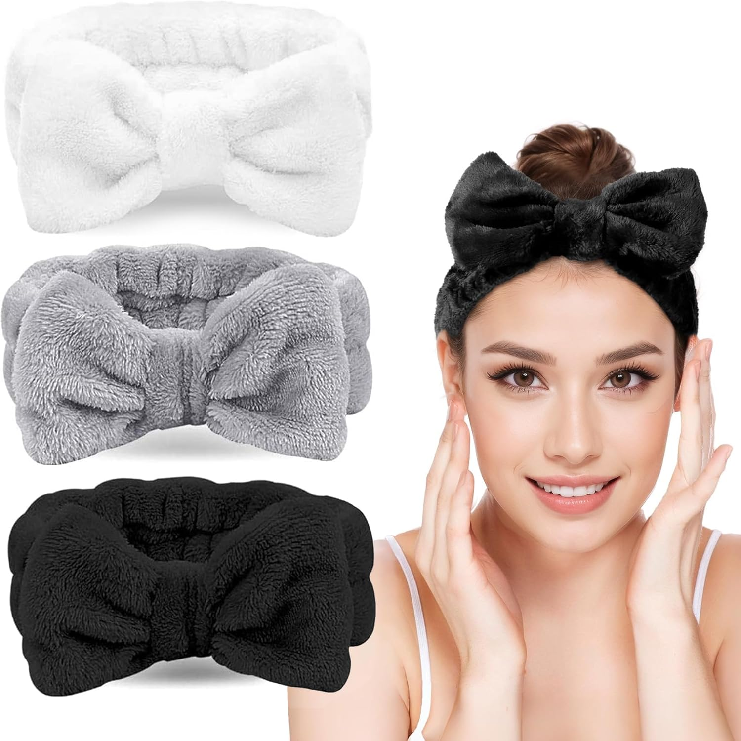 Spa Makeup Headband &ndash; Soft, Fluffy Hairband for Makeup, Skincare & Spa &ndash; Adjustable, Comfortable Fit in Vibrant Colors, Non-Slip & Stretchy Fabric - Green+Orange image number 2