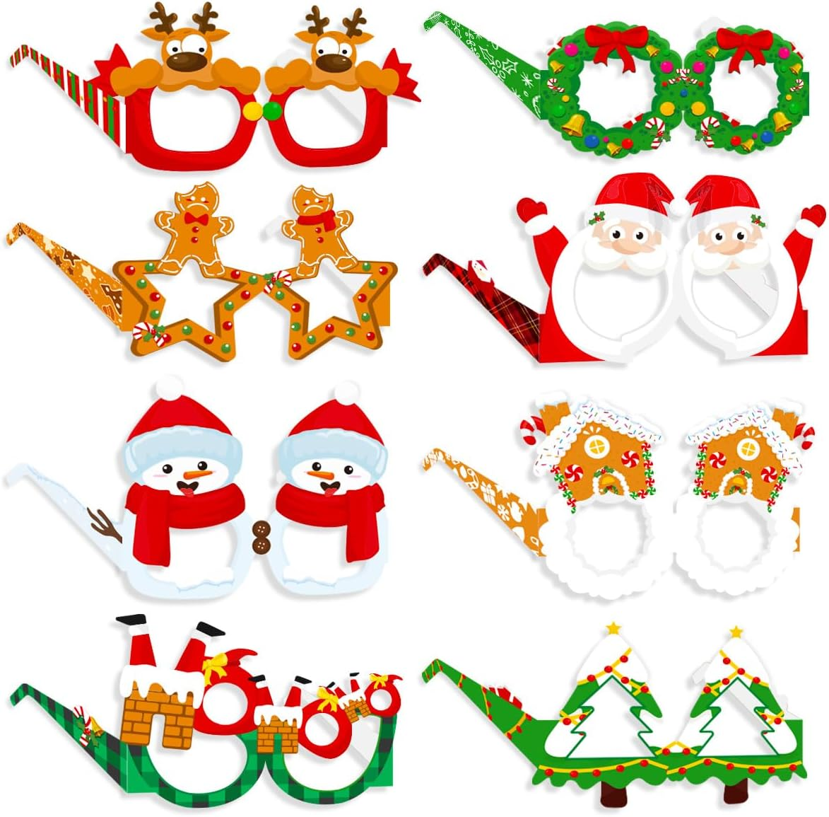 8PCS Christmas Glasses Party Eyeglasses Frames Christmas Decoration Paper Costume Glasses Photo Props for Christmas Parties Holiday Favors image number 1