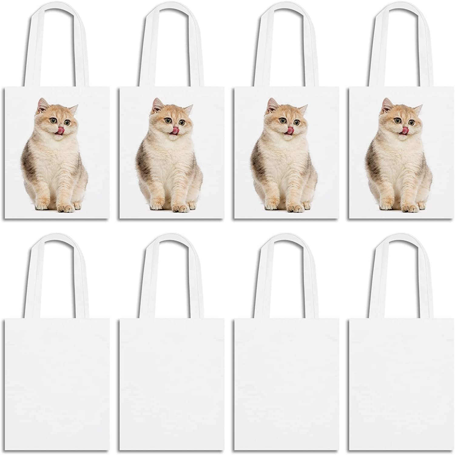 8 Pieces Craft Canvas Bag Sublimation Polyester Screen Printing Blank Canvas Tote Bag Reusable Grocery Bags Durable Bag for Creative DIY Funs, Crafting and Embroidering（Creamy White） image number 5