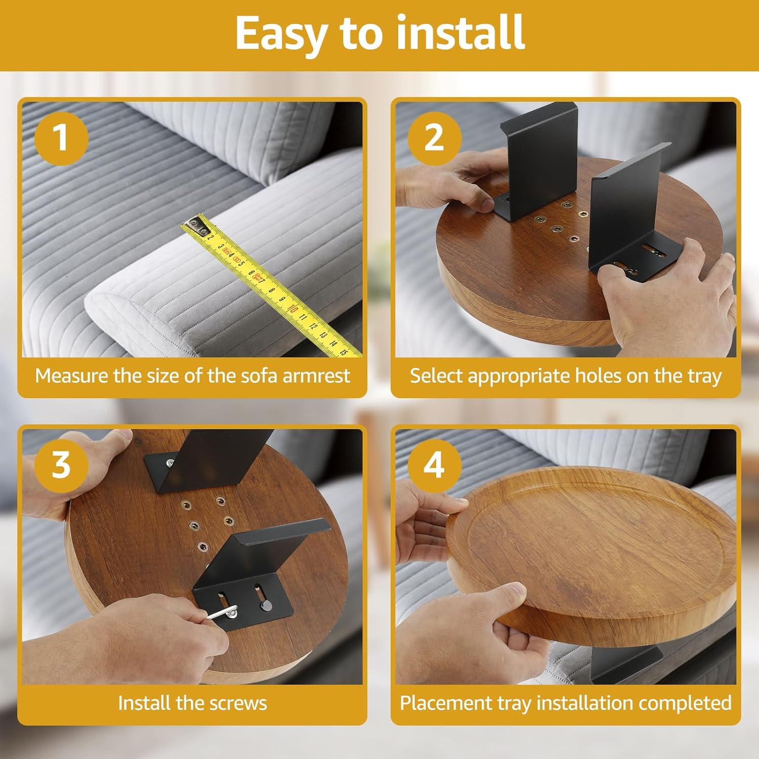 Rdjeokf Couch Arm Tray, Wooden Sofa Armrest Tray, for Wide Couches Arm, Adjustable Holder Width Cleanable Sofa Armrest Tray for Home, Armrest Table for Eating/Drinks/Snacks/Remote (Burlywood) - Burlywood image number 5