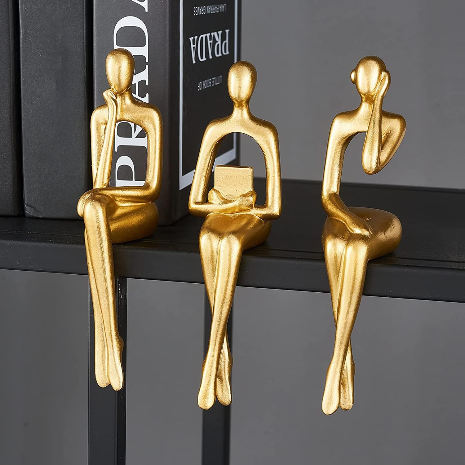 3PCS Gold Accent Decor Sculpture, Thinker Statue Abstract Art Resin Statue, Collectible Figurines for Office Home Desktop Decor image number 3