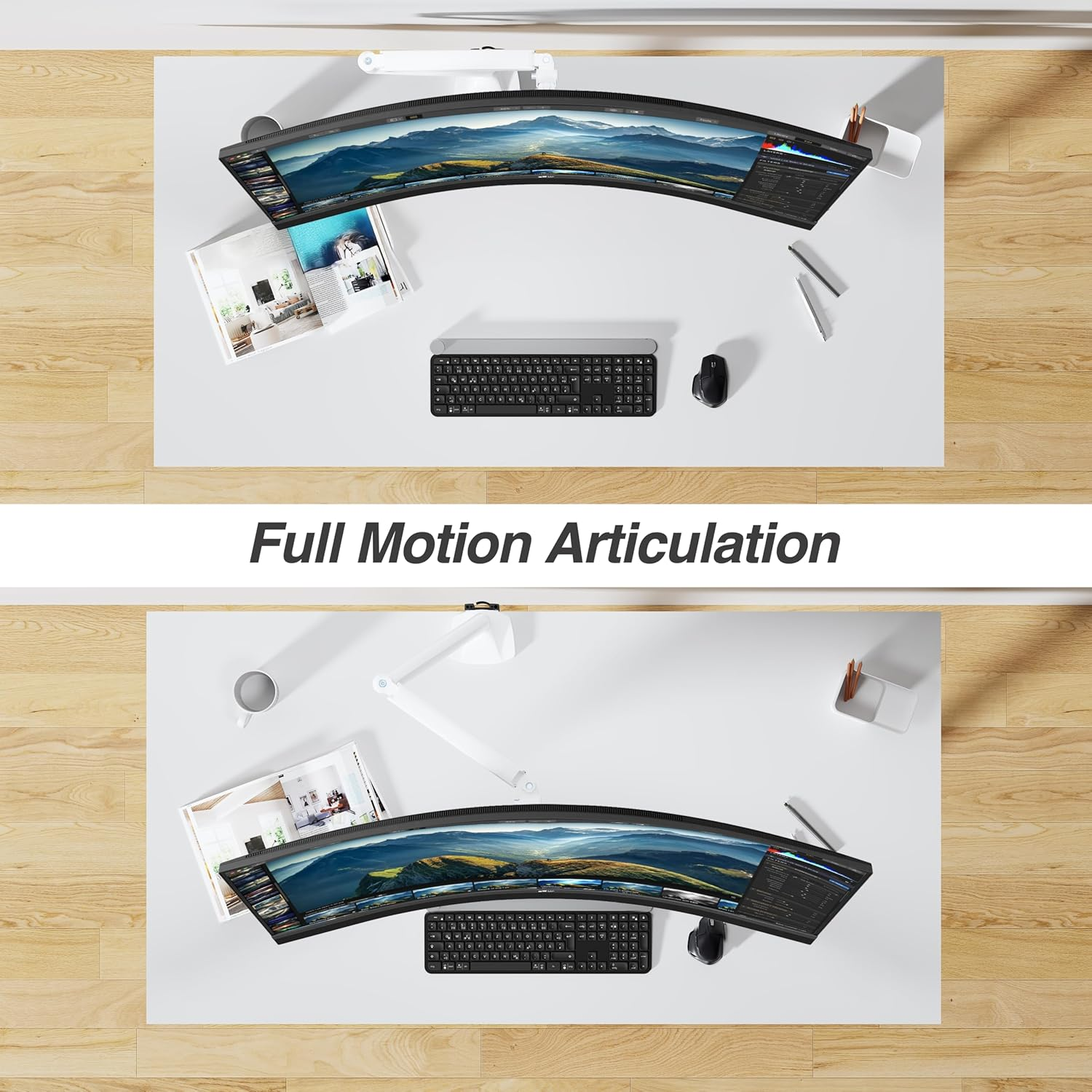 AVLT Single Monitor Arm Desk Mount for 17"-45" Ultrawide Screens, Full Motion Adjustable Height, Swivel, Tilt, Rotation, VESA Compatible with Cable Management (White) image number 4