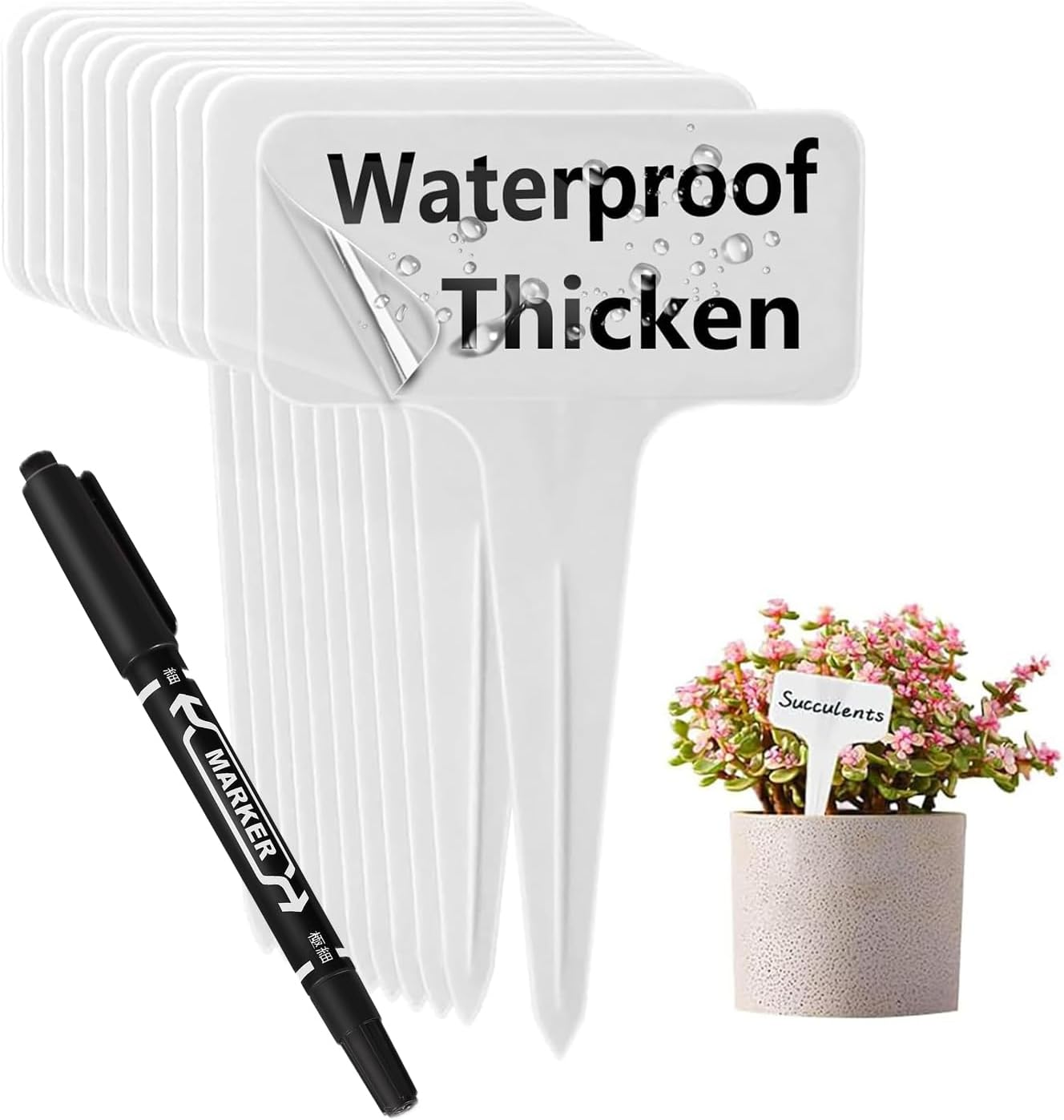 Datpuik 100 PCS White Plastic Plant Tags Thick Gardens Labels T-Type Nursery Markers Re-Usable image number 5