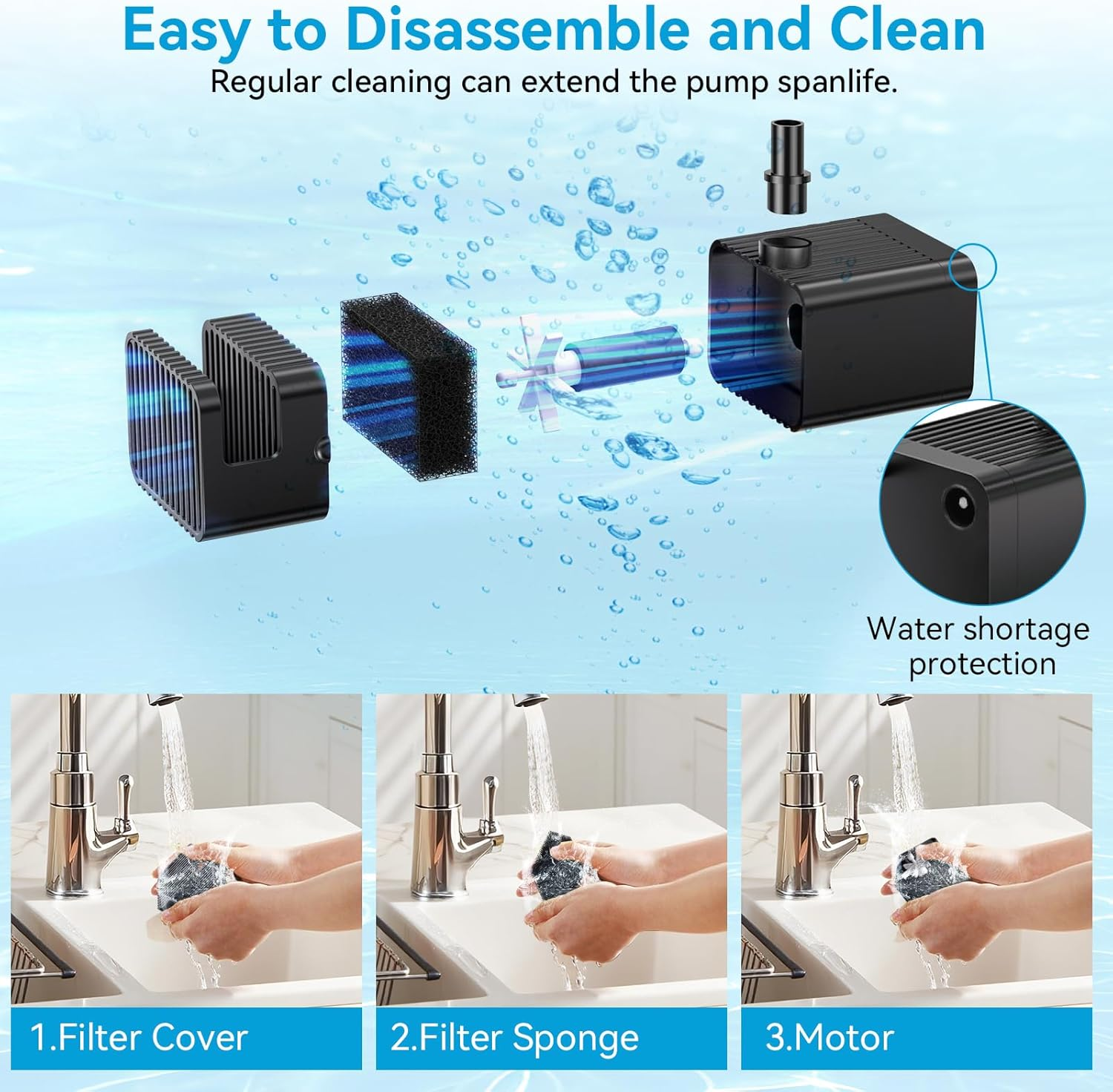 POPOSOAP Solar Fountain Pump Built-In 3000Mah Battery, 7W Solar Bird Bath Fountain Pump 16.64Ft Cable, 10 Nozzles & PVC Tubing, Solar Pond Pump for Bird Bath Garden Fish Tank Pond Water Feature Black image number 5