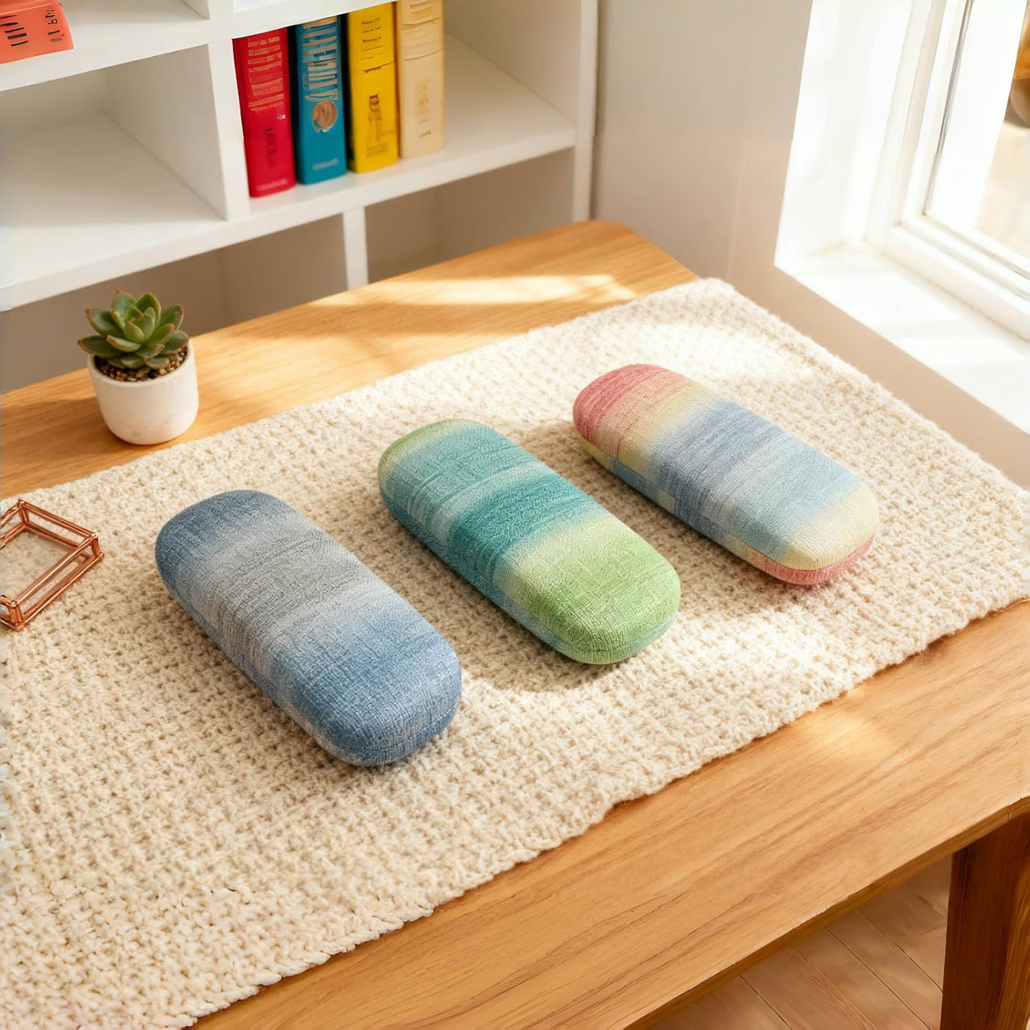 ANLIOTO 3 Pack Glass Cases Hard Shell, Portable Hard Eyeglasses Case Linen Fabrics Eyeglass Organizations for Women Girls - Green Blue Pink image number 4