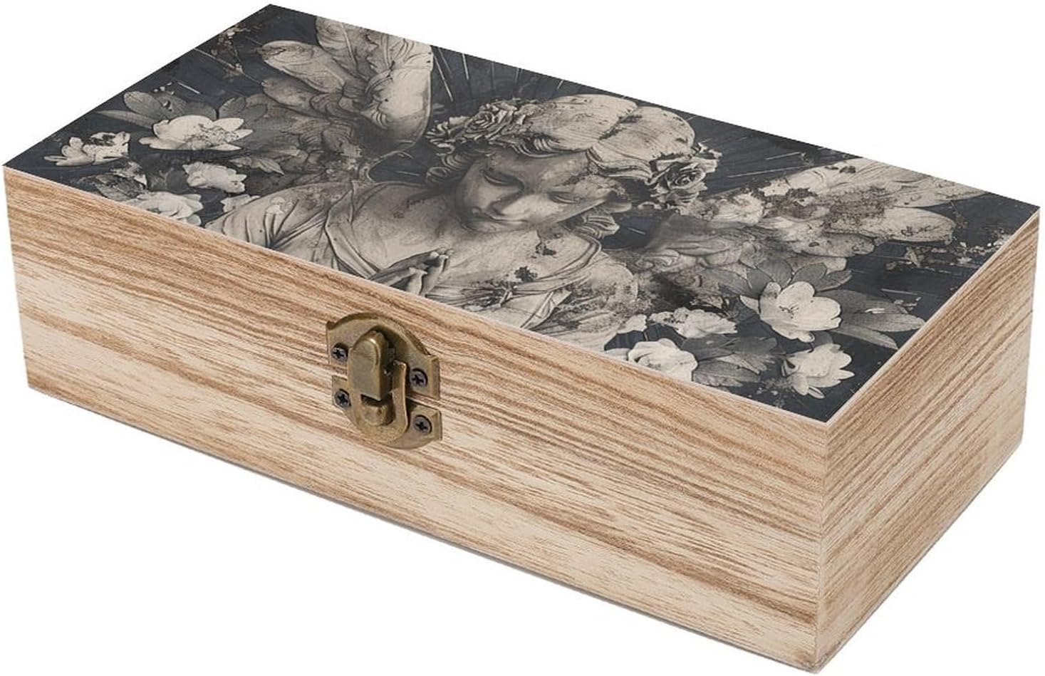 Praying Angel Flower Wooden Box Wood Wedding Keepsake Boxes with Lids Small Decorative Boxes Lightweight Wooden Memory Storage Box for Crafts Keepsakes Jewelry Photo Letter Storage image number 6