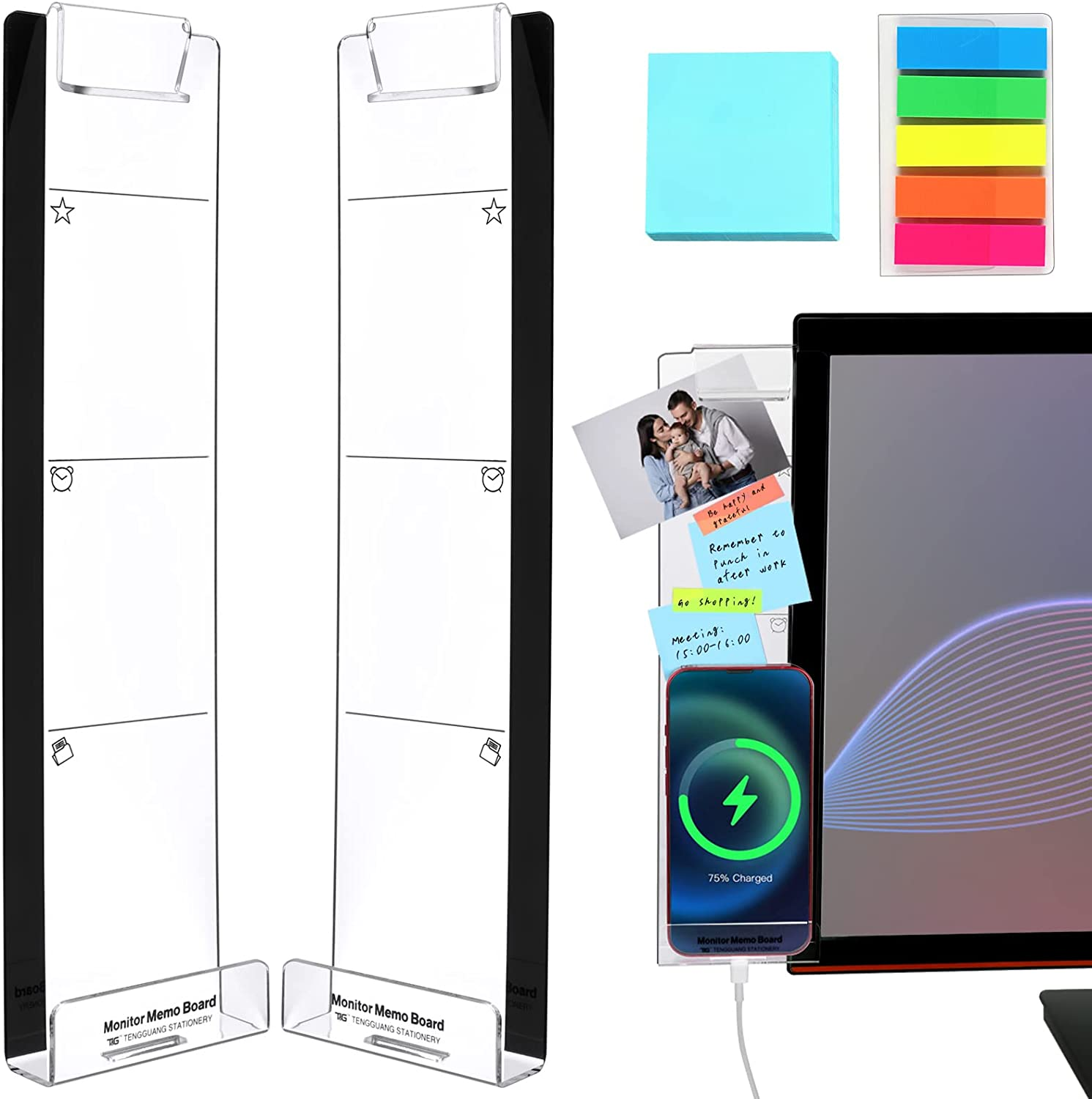 WINKIO Monitor Memo Board, 2-Pack Acrylic Computer Screen Sticky Note Holder with Sticky Notes image number 4