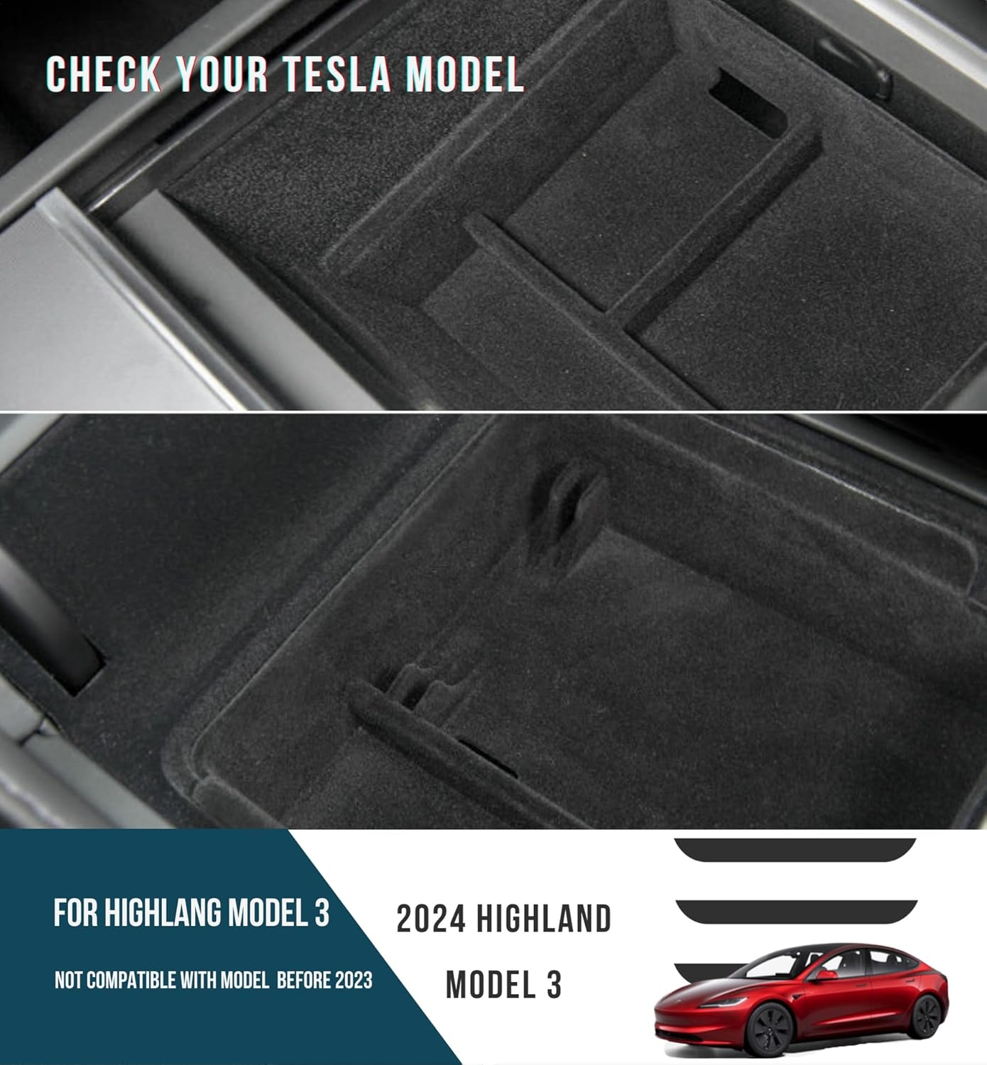 STARFLY Upgraded Center Console Organizer Tray for 2024 Refreshed Tesla Model 3 Highland Flocked Armrest Drawer Storage Box Interior Accessories image number 5