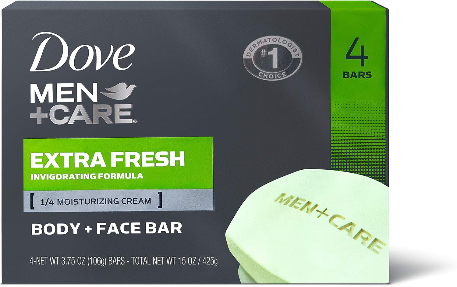Dove Men+Care Body and Face Bar to Clean and Hydrate Skin Extra Fresh Body and Facial Cleanser More Moisturizing than Bar Soap, 3.75 Oz, 4 Bars