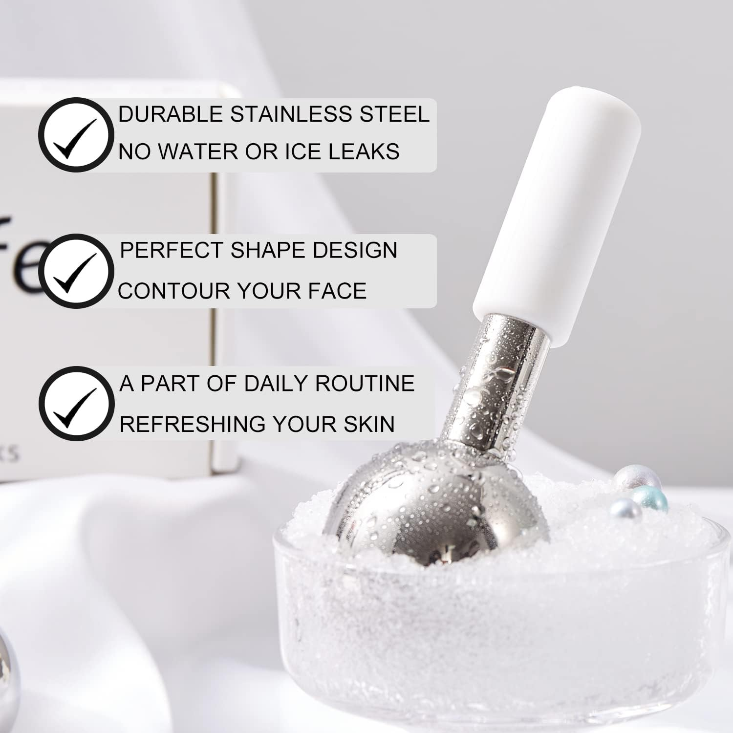 Pfefe Ice Globes for Face & Eyes, Unbreakable Stainless Steel Cryo Sticks for Beauty Routines, Facials Cold Roller Cooling Globes for Puffiness, Wrinkles, Dark Circles, Headaches