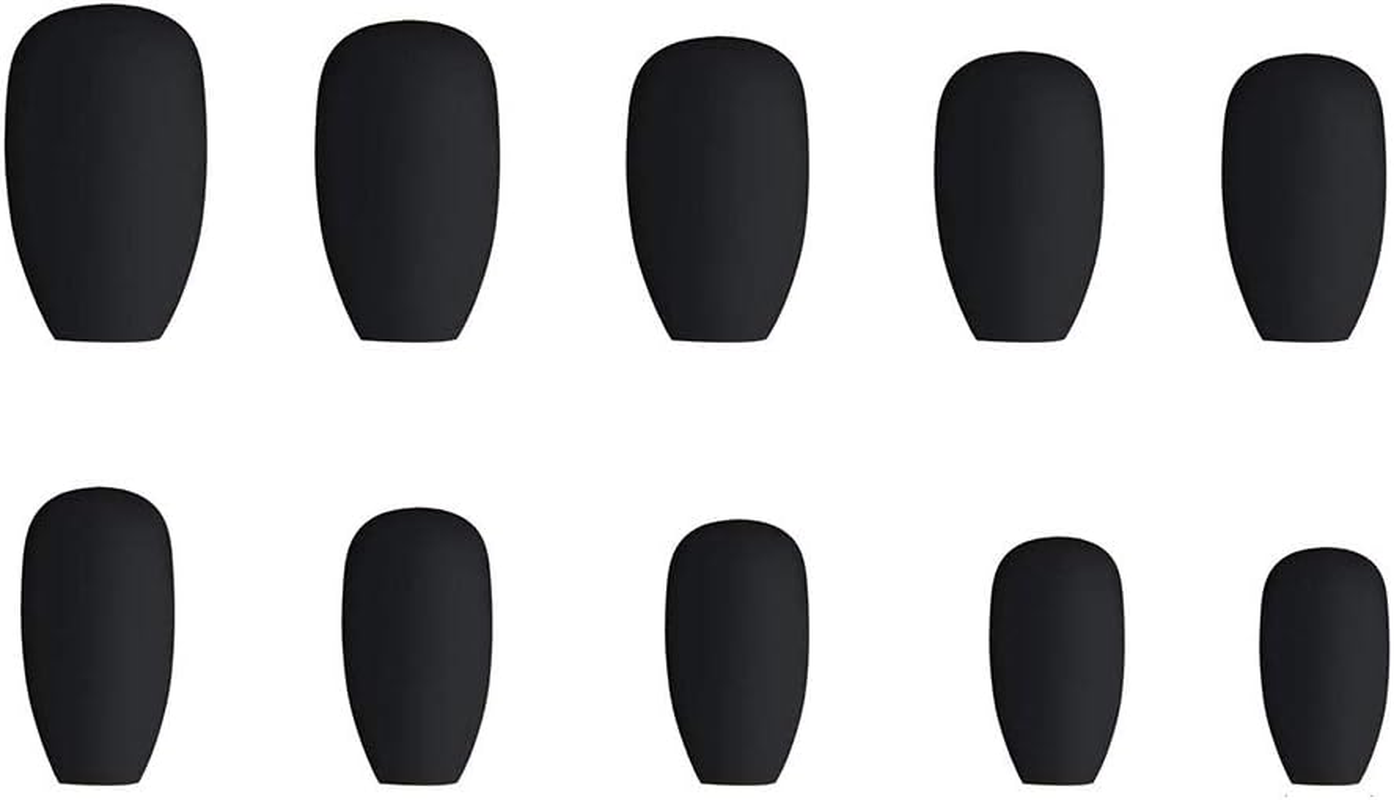 48Pcs Black Matte False Nails Full Cover Coffin Fake Nail Tips for Women Hands Manicure Decoration image number 2