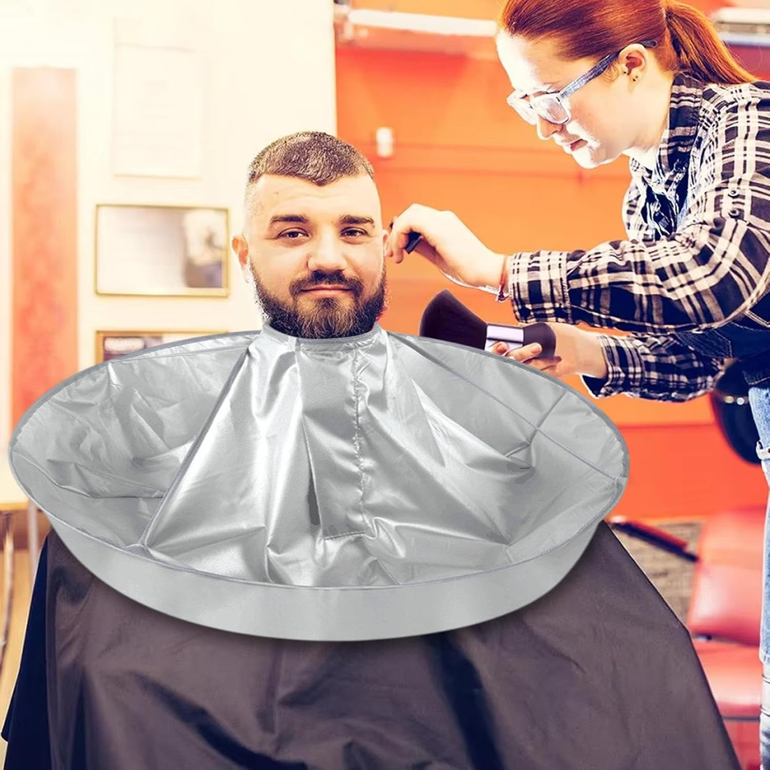 Hair Cutting Cape, Umbrella Haircut Apron, Oilproof Barber Cape, Hairdressing Umbrella Cape, Silver-Coated Hair Cutting Cape, Hair Salon Cape, Adjustable Hair Cutting Cape, Waterproof Barber Cape, image number 6