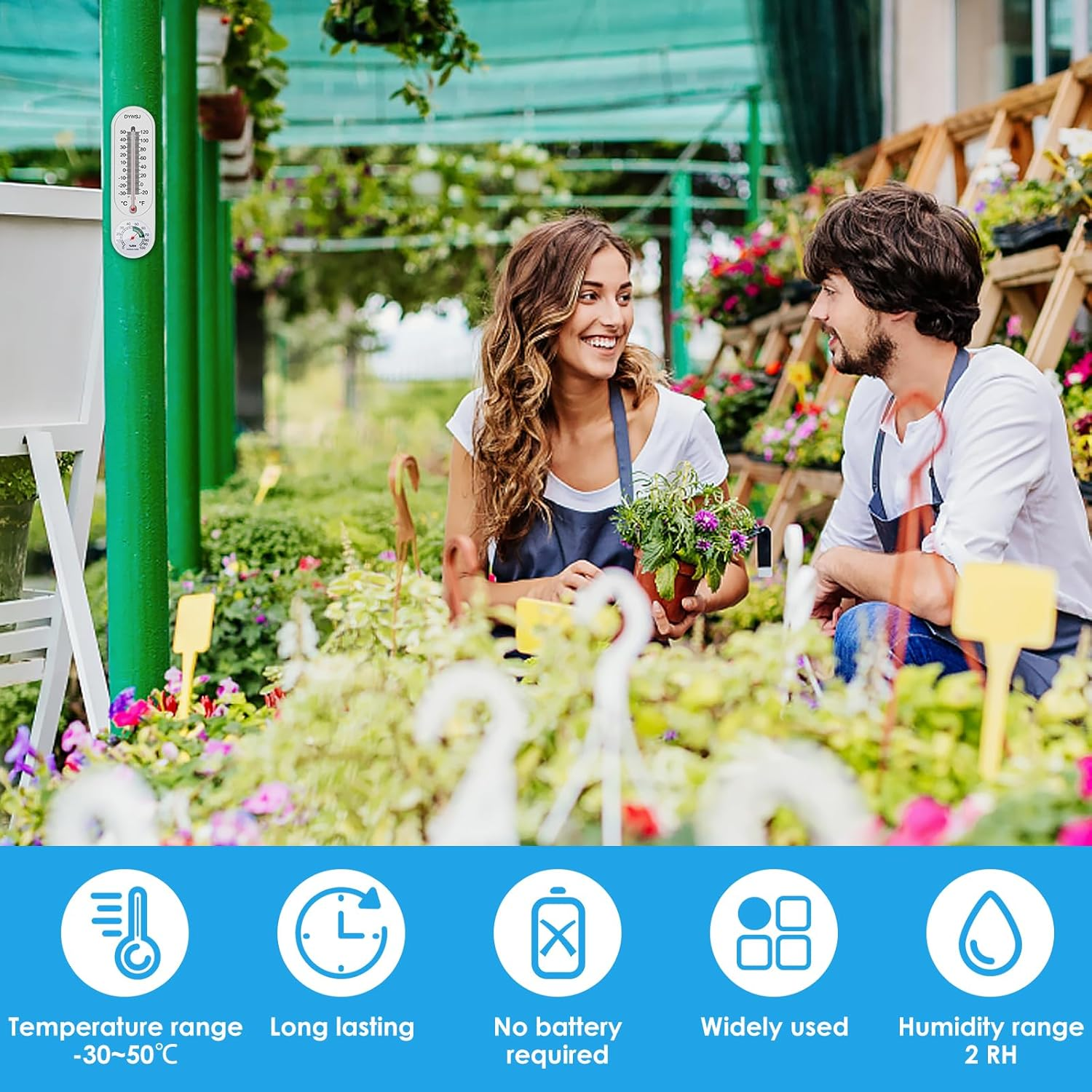 Ihvewuo 5Pcs Outdoor/Indoor Thermometer Hygrometer with Celsius/Fahrenheit Wall Thermometer Humidity Meter Mechanical Vertical Thermometer and Hygrometer for Garden Home Cellar Greenhouse(White) image number 3