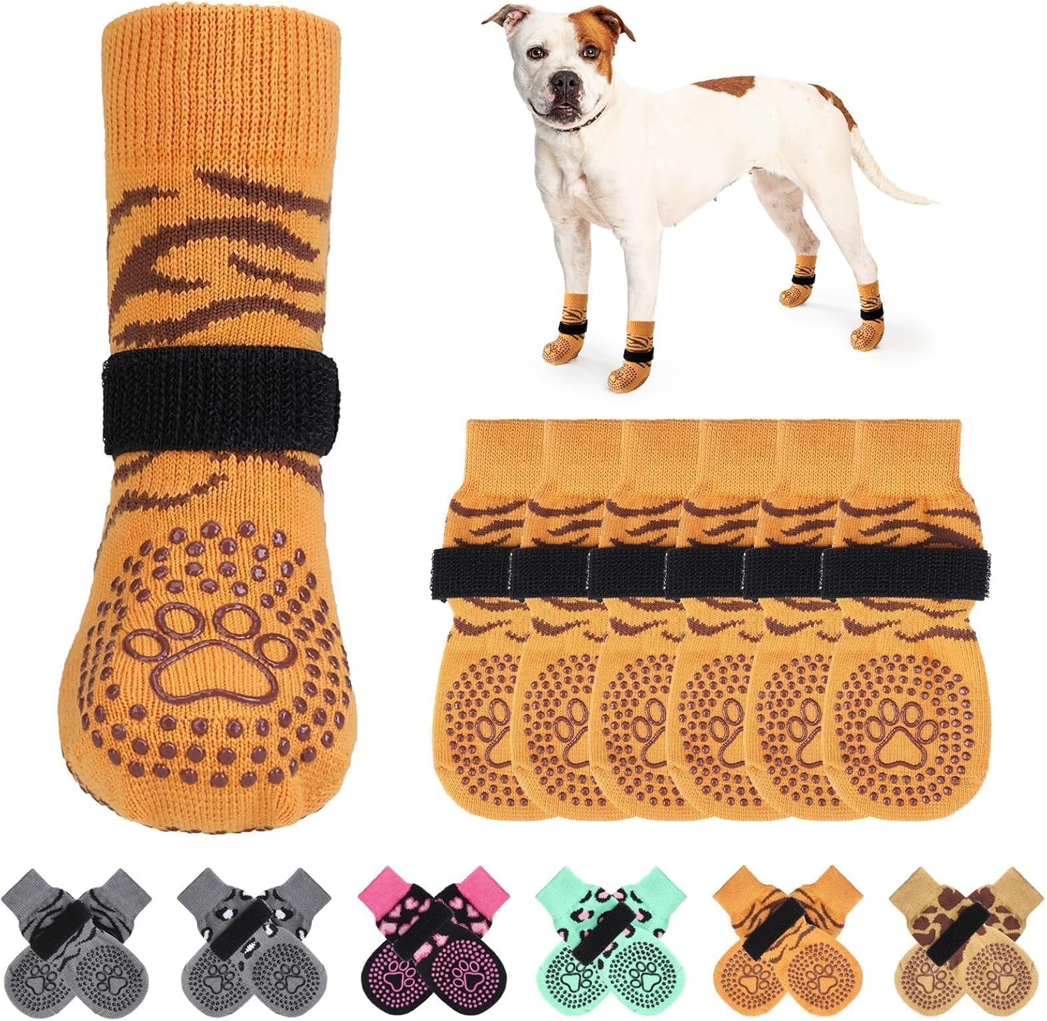 KOOLTAIL anti Slip Dog Socks for Hot/Cold Pavement to Prevent Licking Paws, Dog Boots&Paw Protector with Grip for Hardwood Floors, Halloween Thanksgiving Traction Booties for Small Medium Large Dogs L image number 2