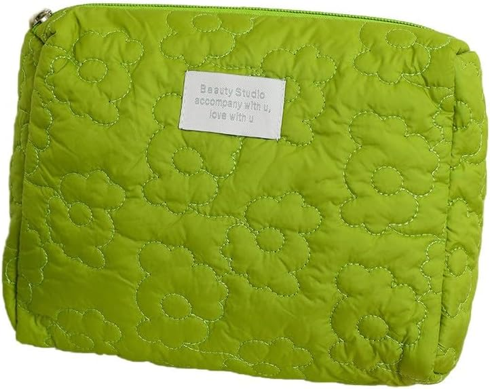 Floral Quilted Makeup Bag with Zipper - Multifunctional Cosmetic Pouch for Storage and Organization - Toiletry and Beauty Essentials Carrier, Perfect for Travel and Daily Use