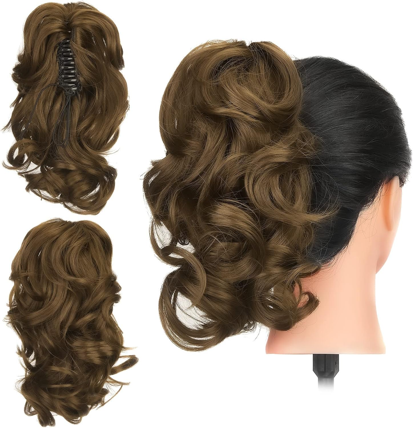 Gairyan 20Inch Ponytail Extension Clip in Ponytail Hair Extensions Curly Wavy Pony Tails Claw on Ponytail Long Wave Synthetic Hairpieces for Women Soft Real Look (Natural Black & Bleach Blonde)