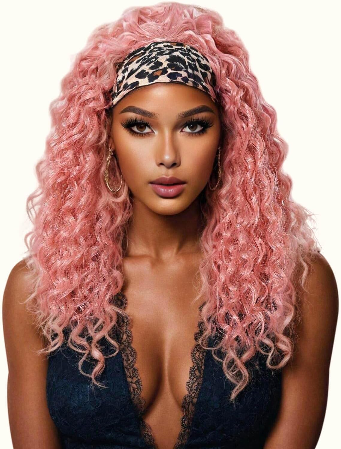 QUEENTAS Headband Wigs for Women Blonde Deep Wave Headband Wig Curly Glueless Hair Wigs Machine Made No Lace Deep Curly Headband Wig